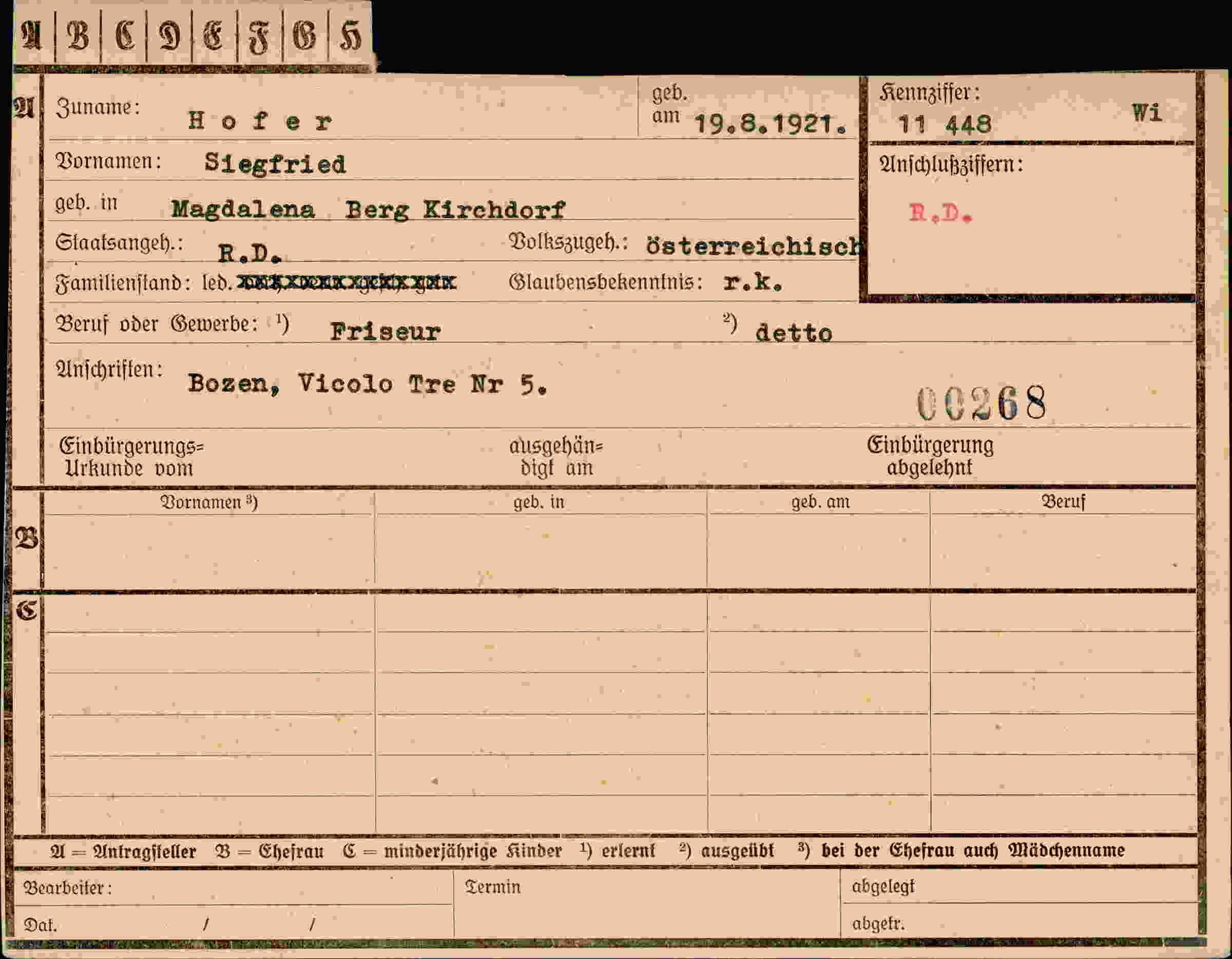 Dokument für Siegfried Hofer