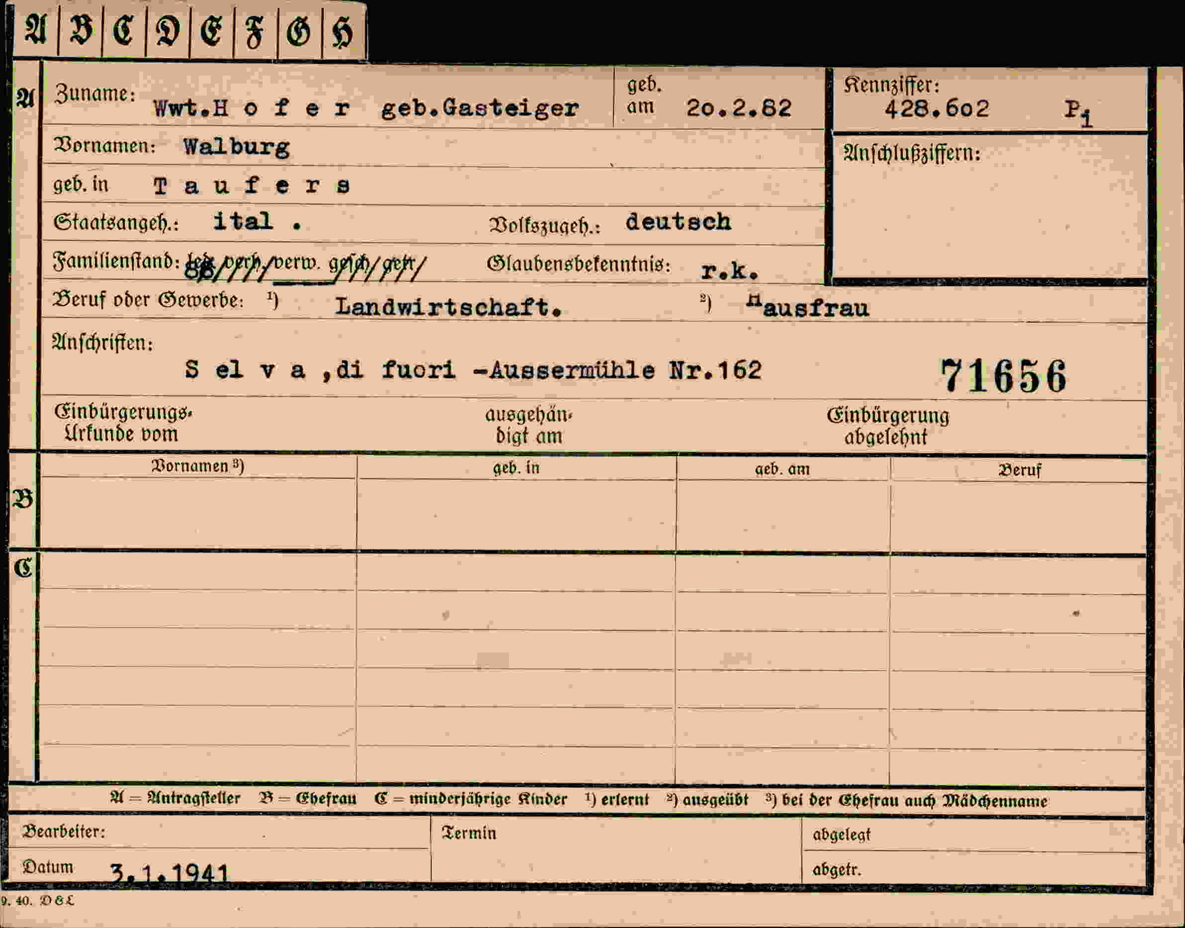 Vorderseite des Dokuments