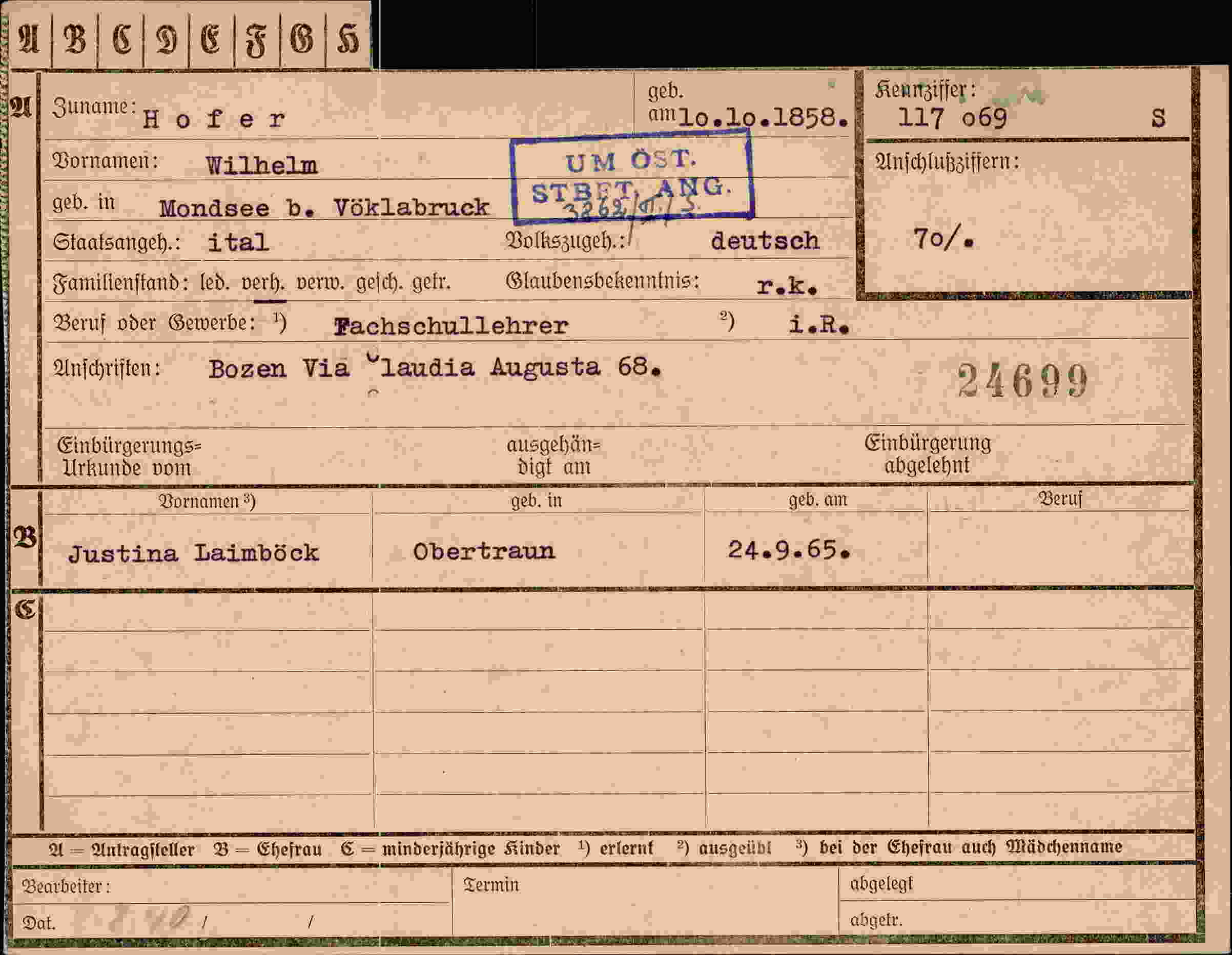 Dokument für Wilhelm Hof