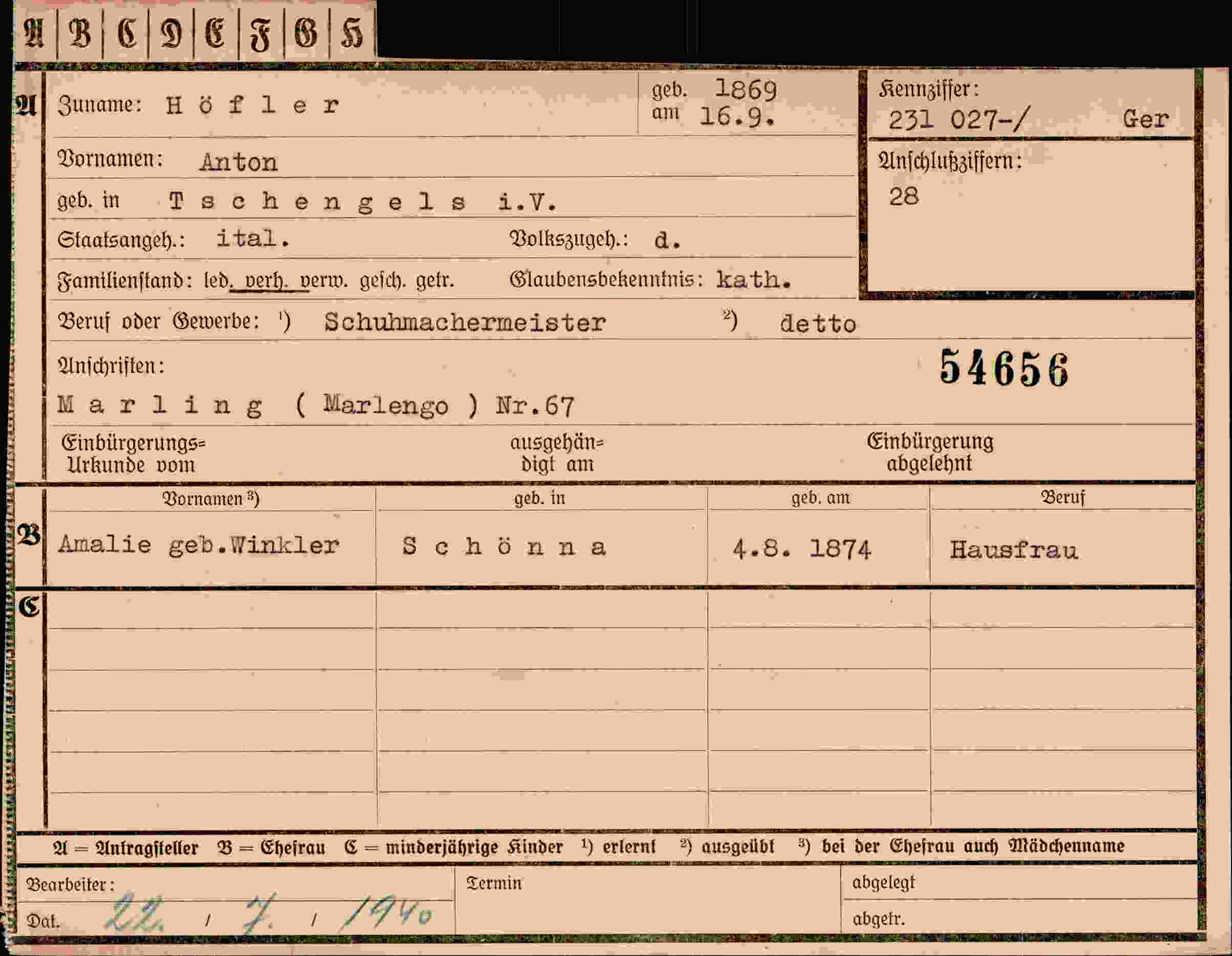 Vorderseite des Dokuments