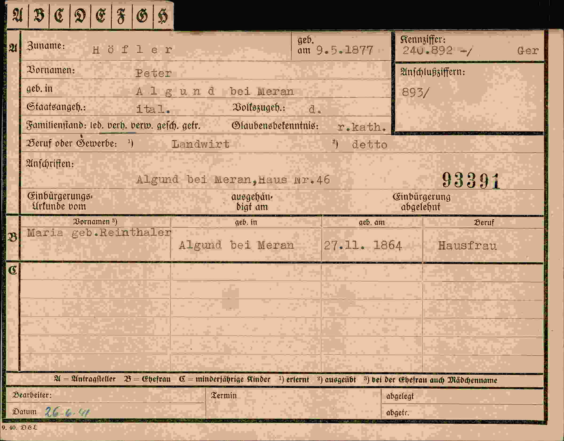 Vorderseite des Dokuments
