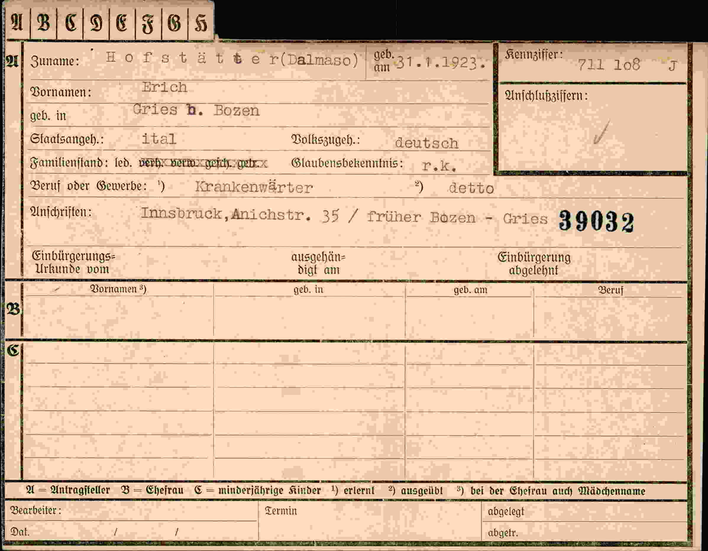 Dokument für Erich Hofstätter