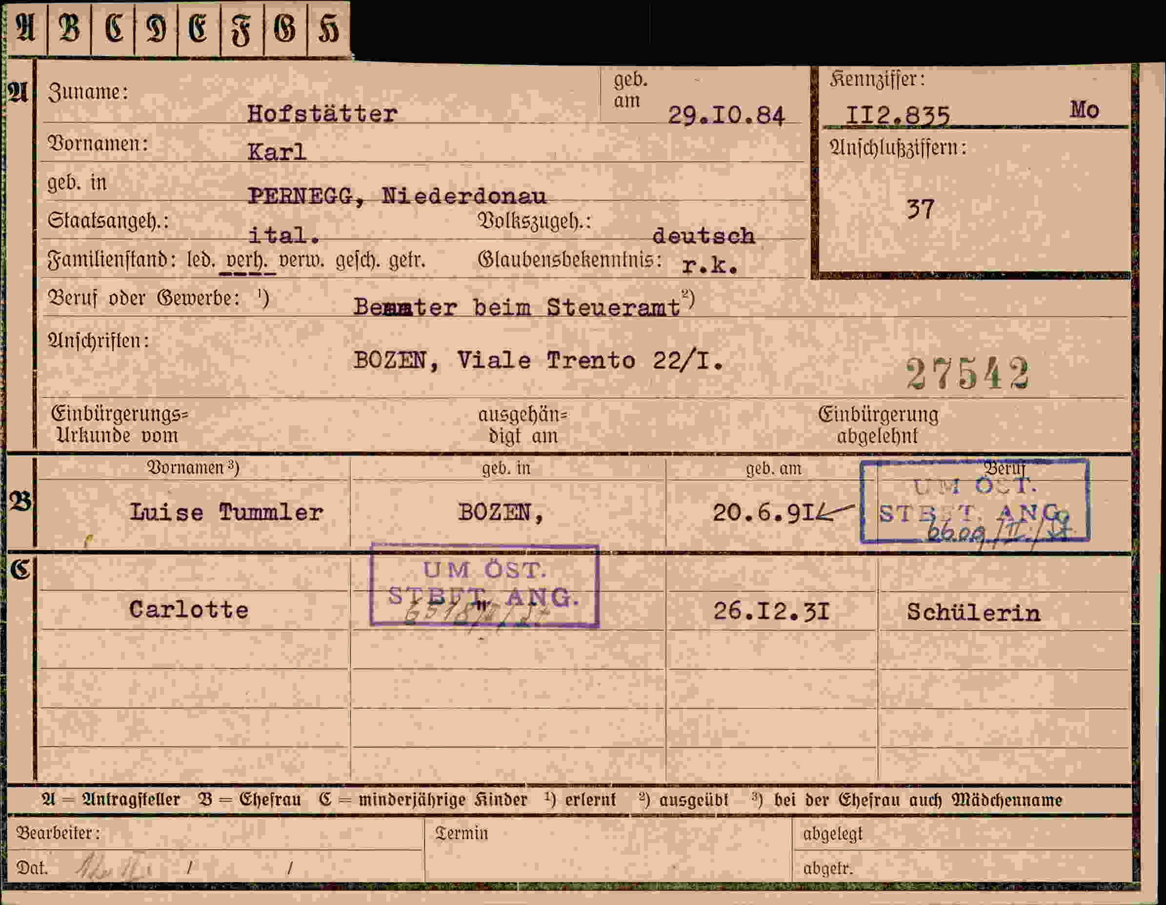 Vorderseite des Dokuments