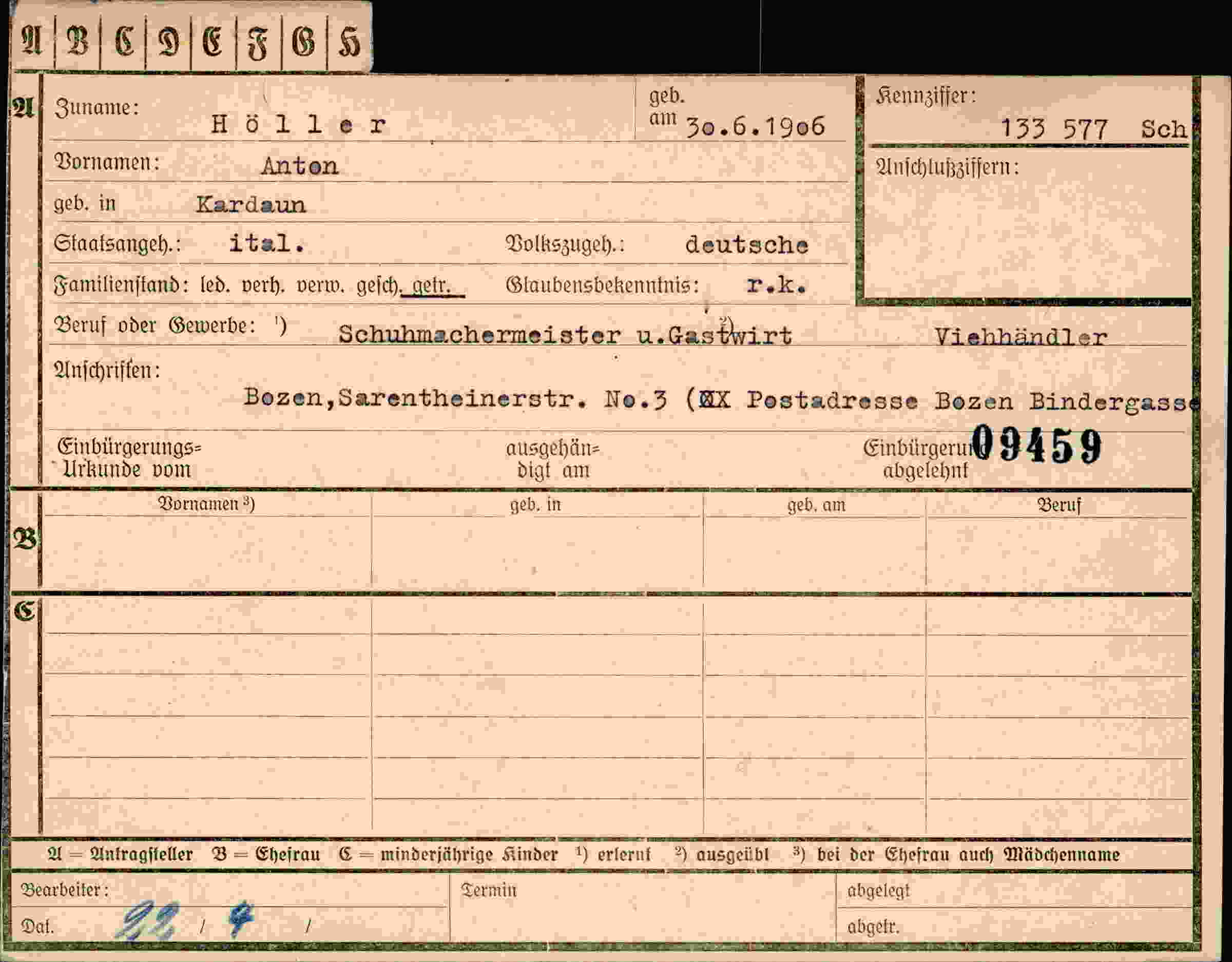 Vorderseite des Dokuments