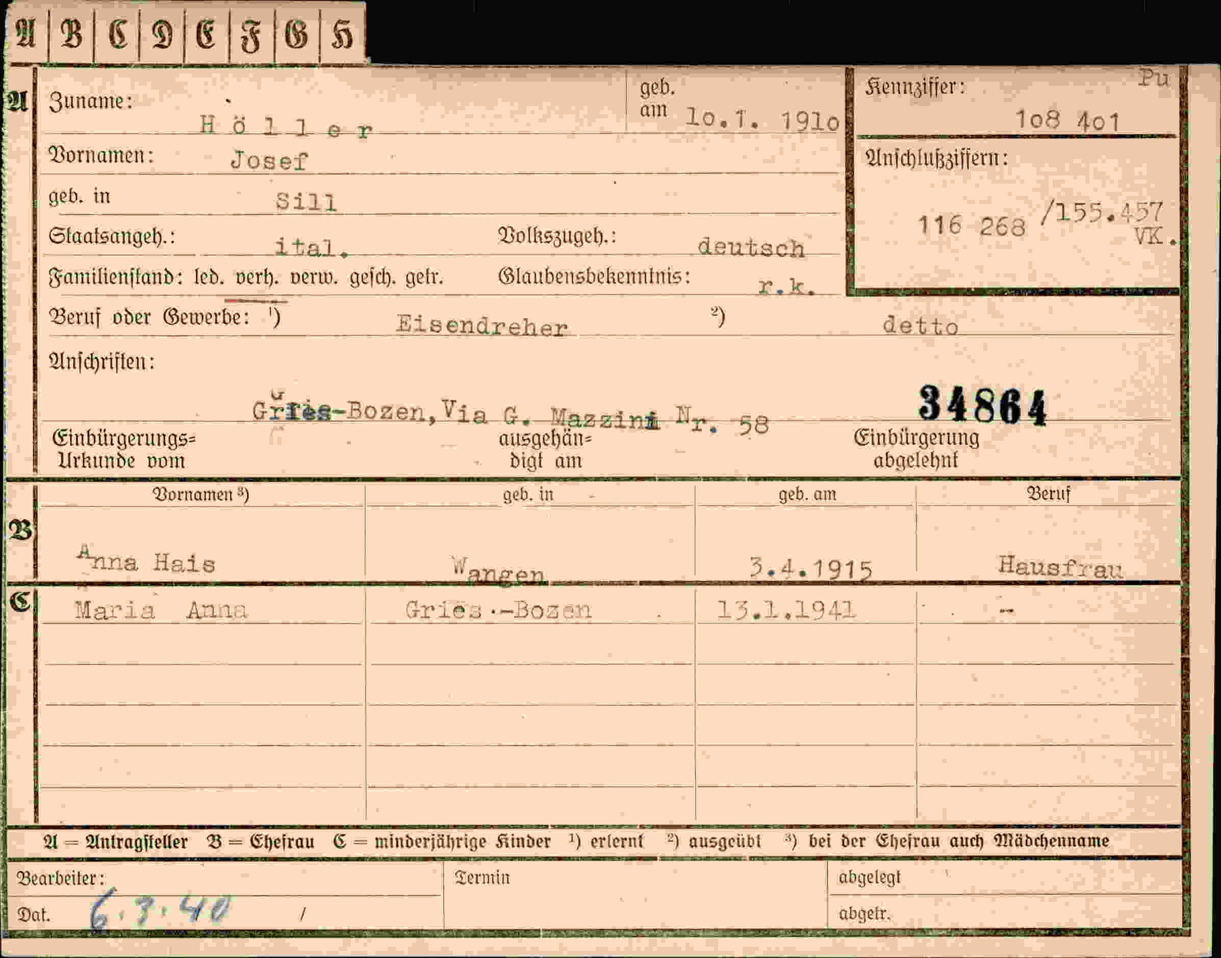 Dokument für Josef Höller