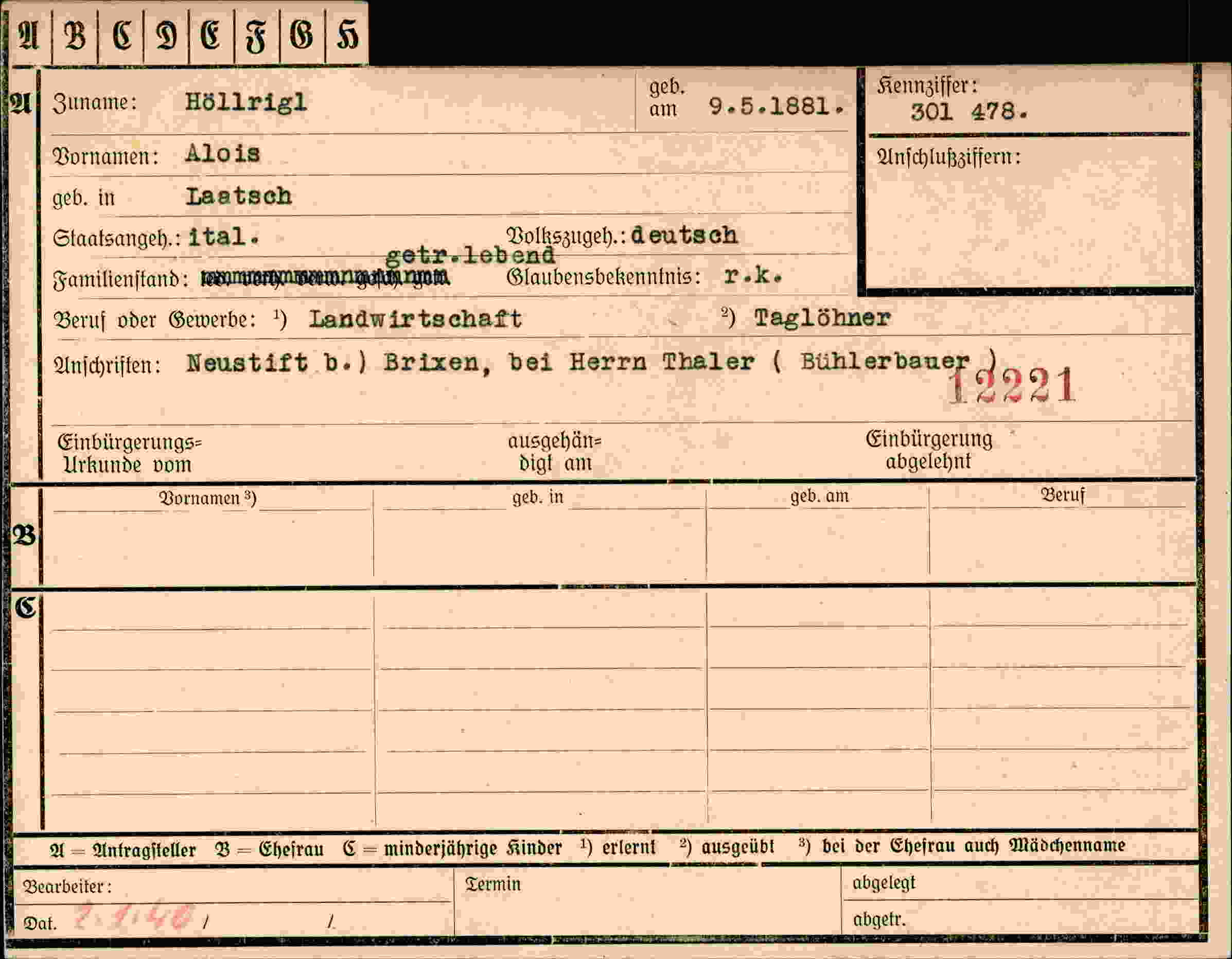 Dokument für Alois Höllrigl