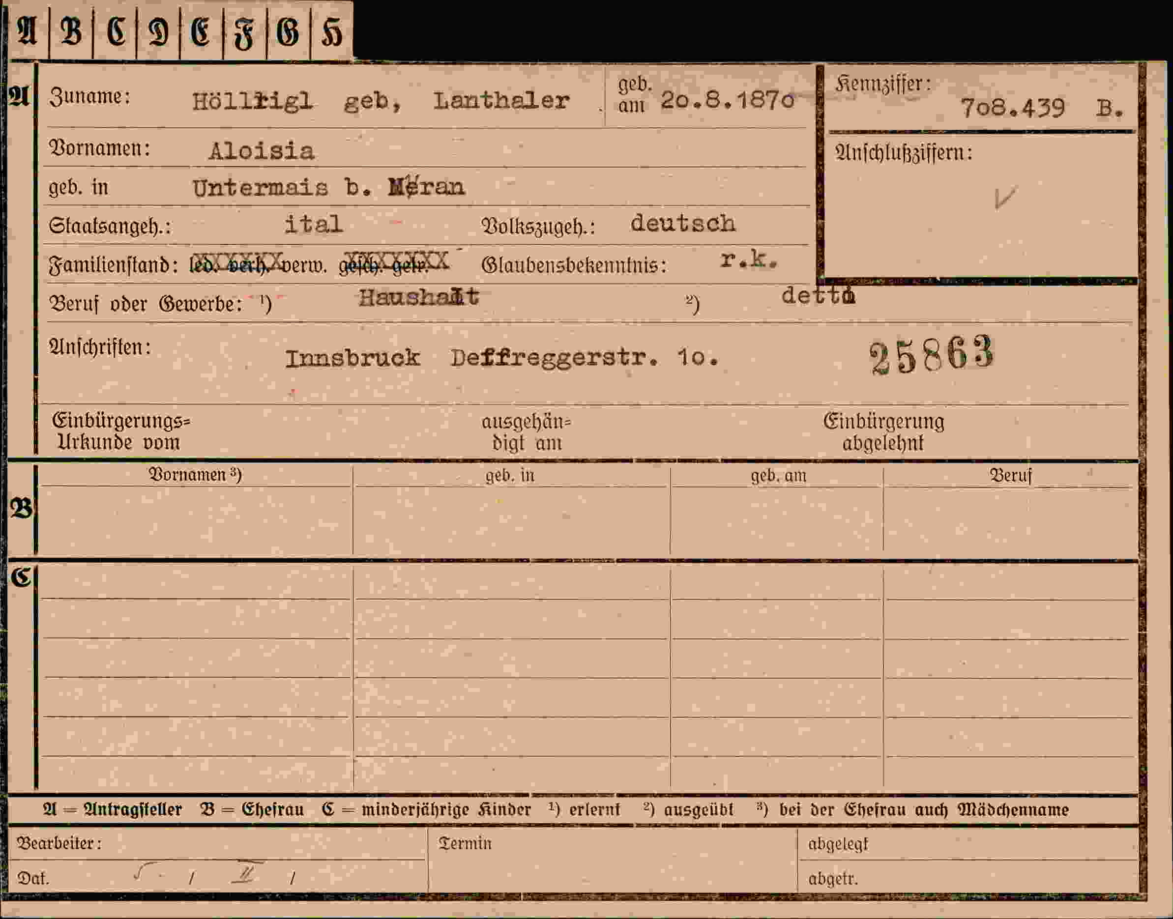 Vorderseite des Dokuments