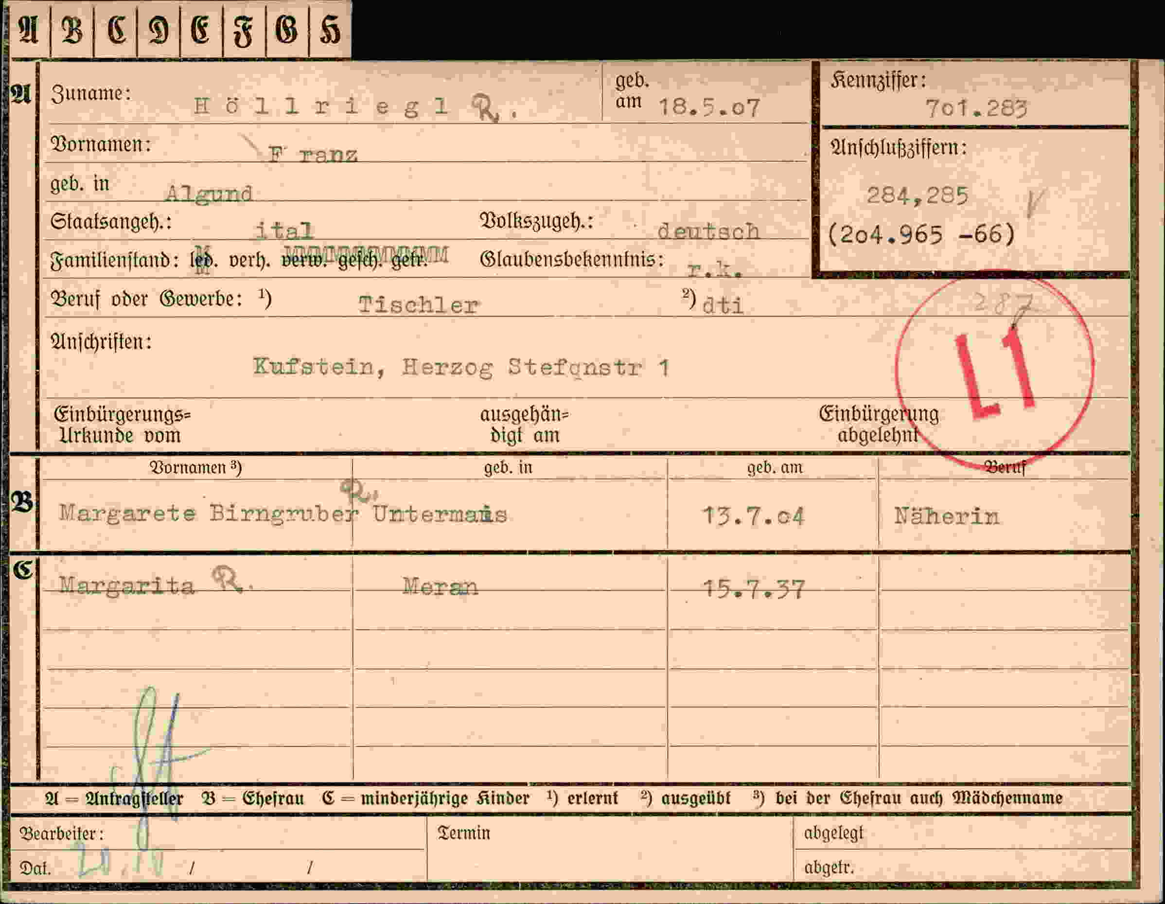 Vorderseite des Dokuments