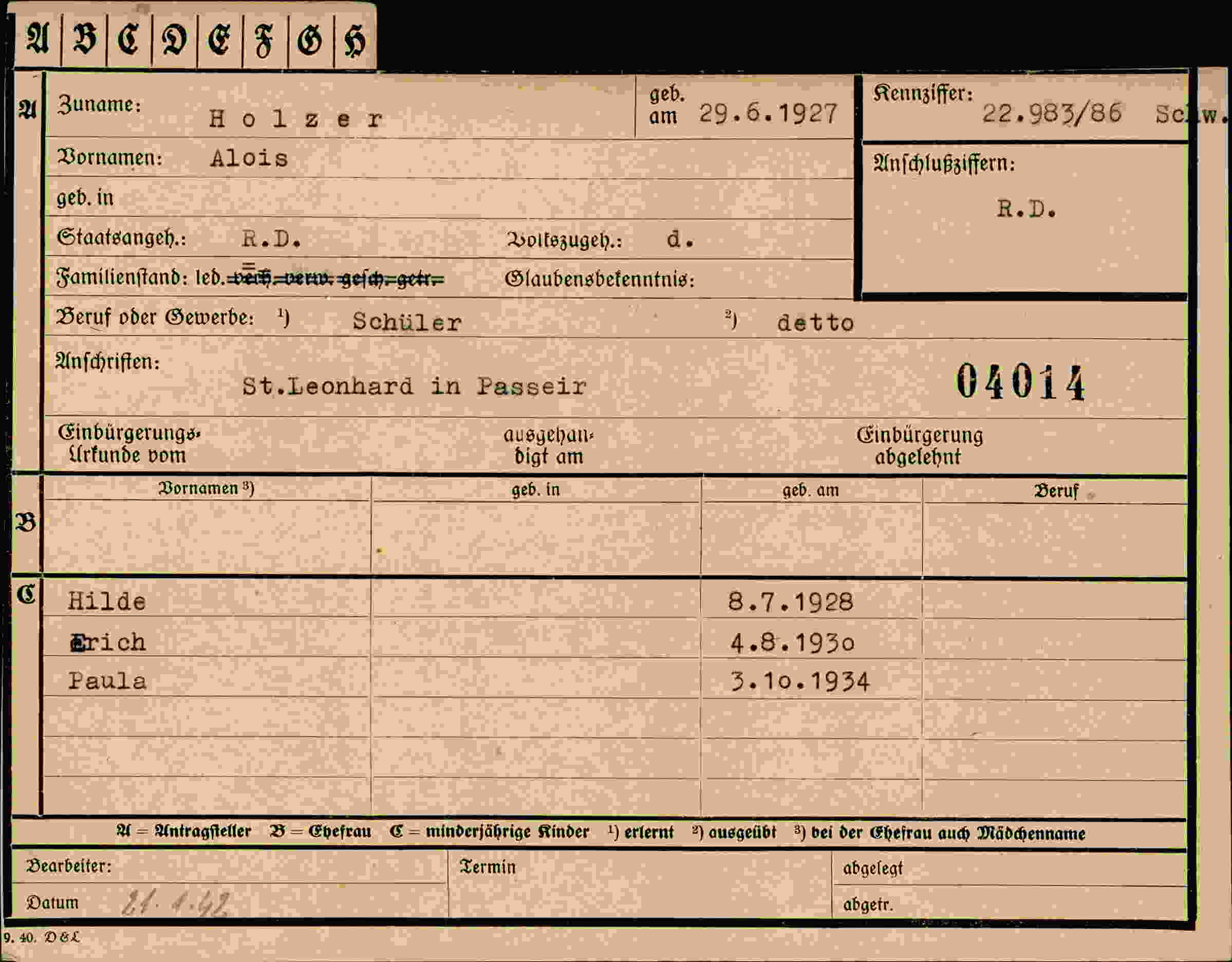 Vorderseite des Dokuments