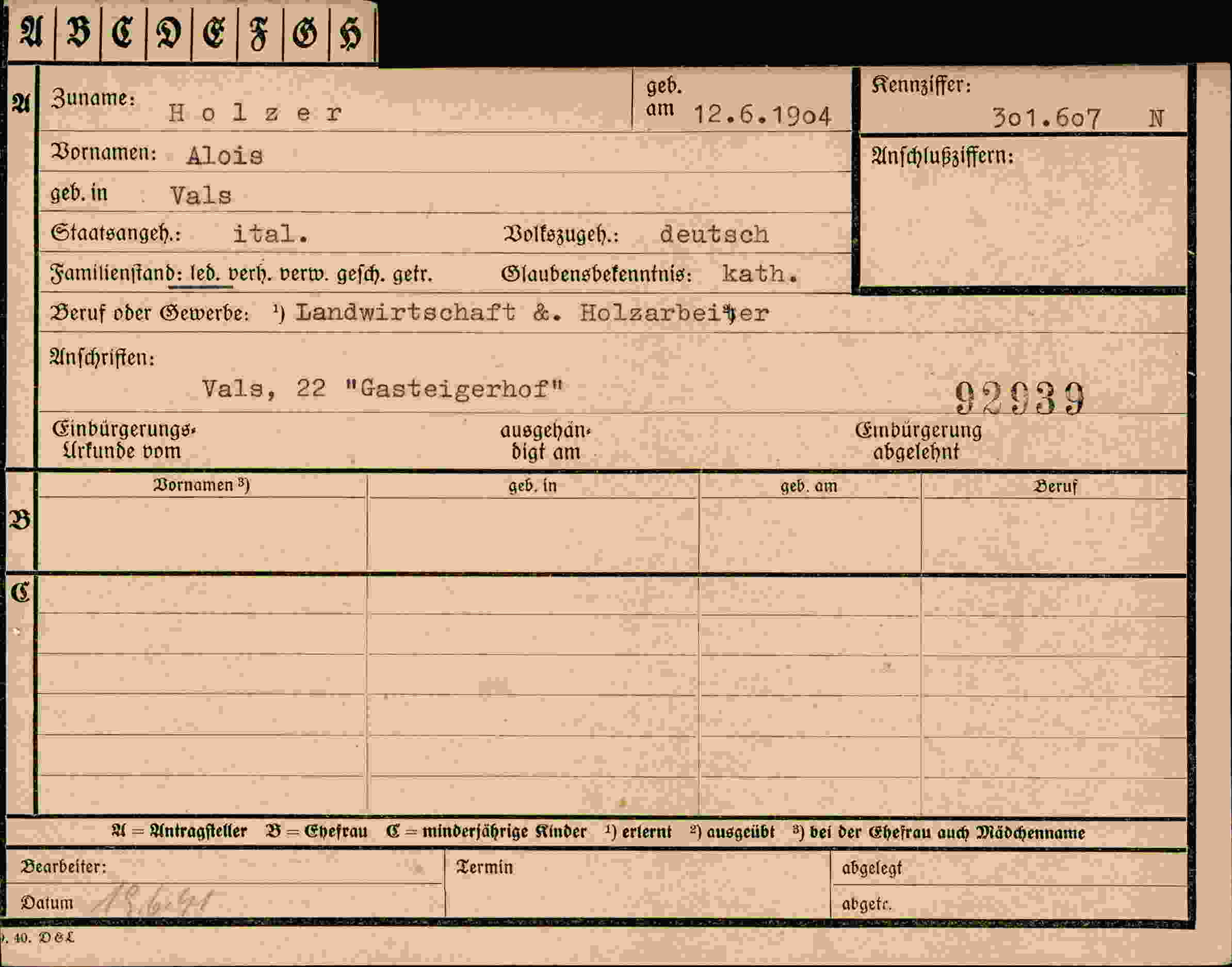 Vorderseite des Dokuments