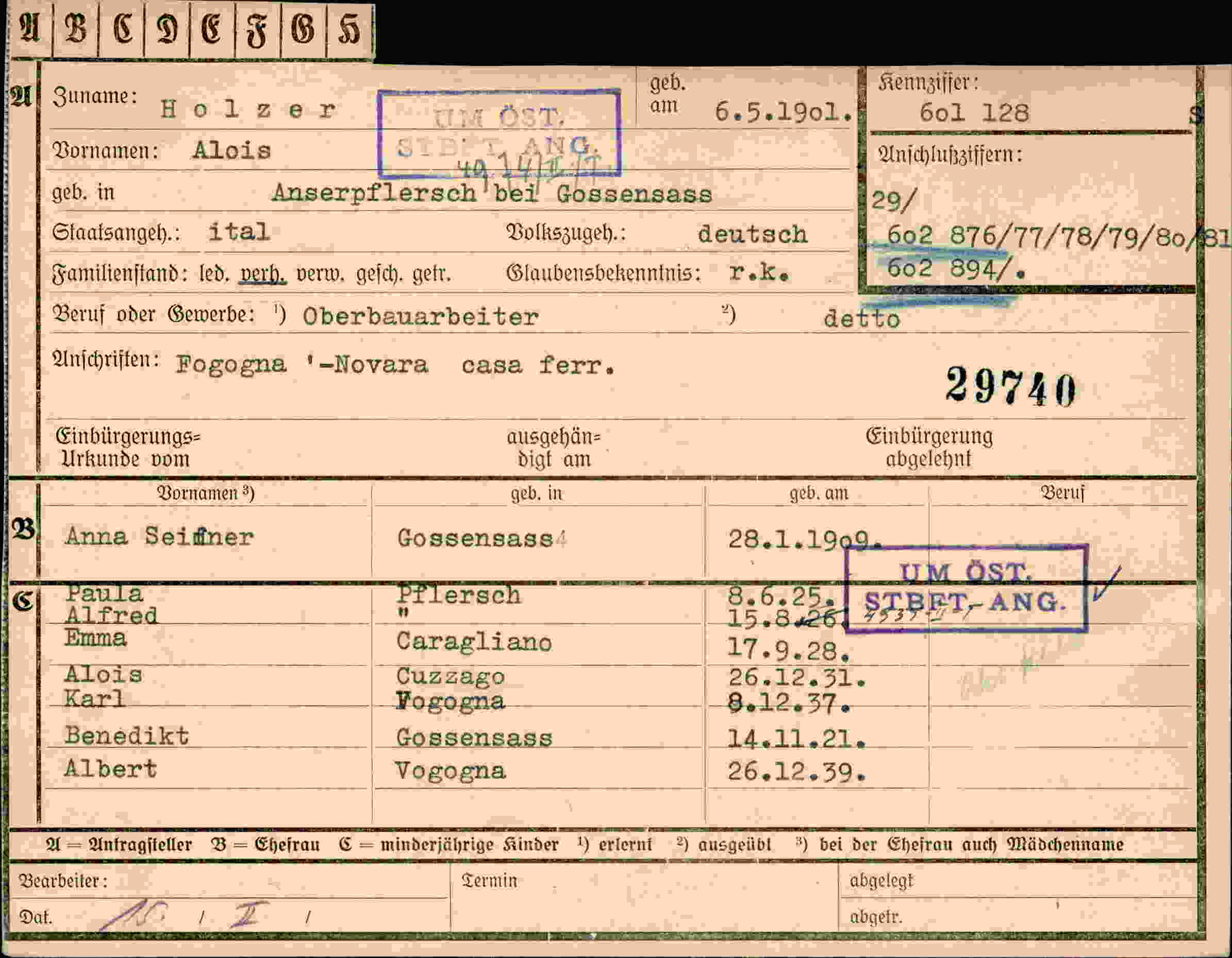 Dokument für Alois Holzer
