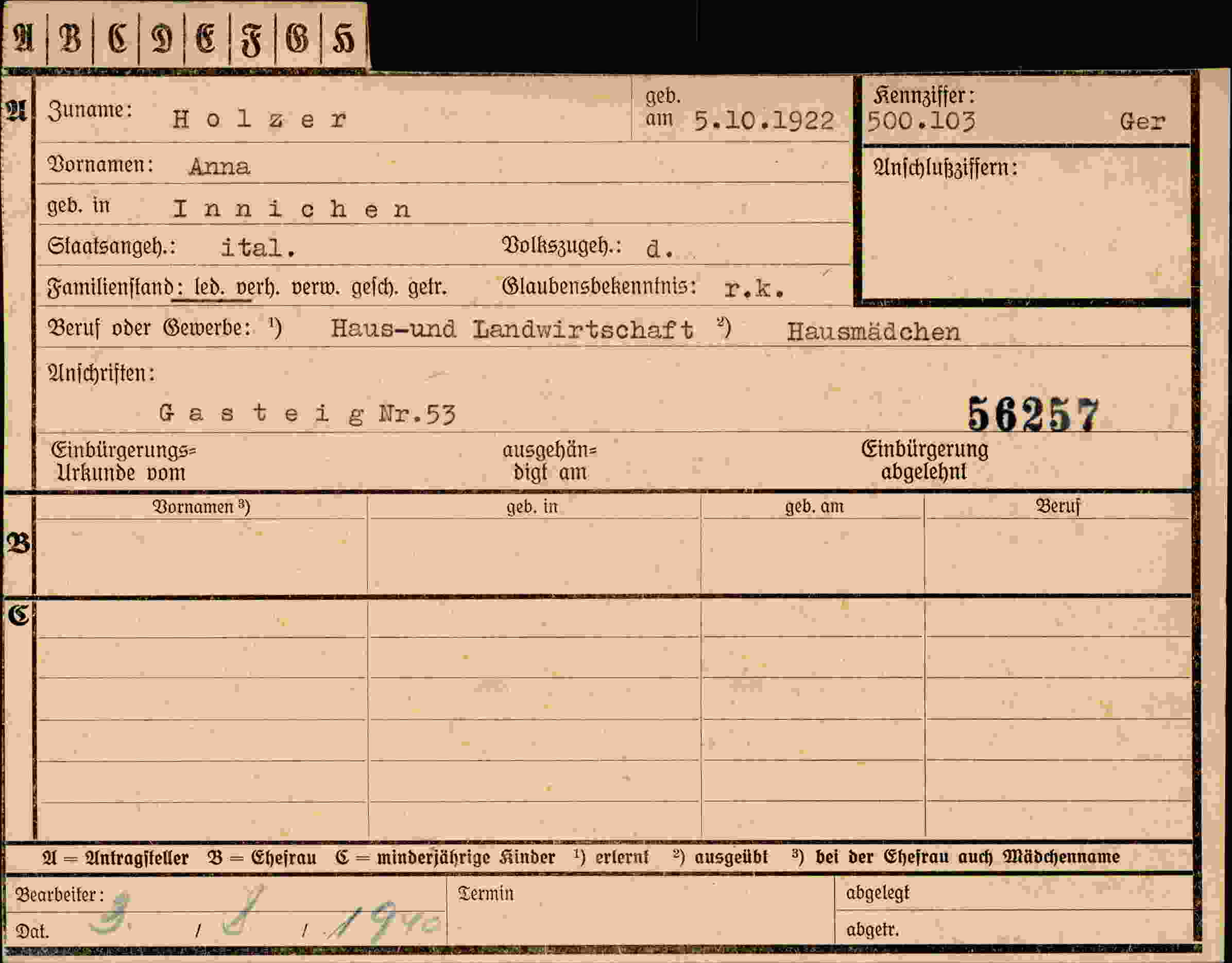 Vorderseite des Dokuments