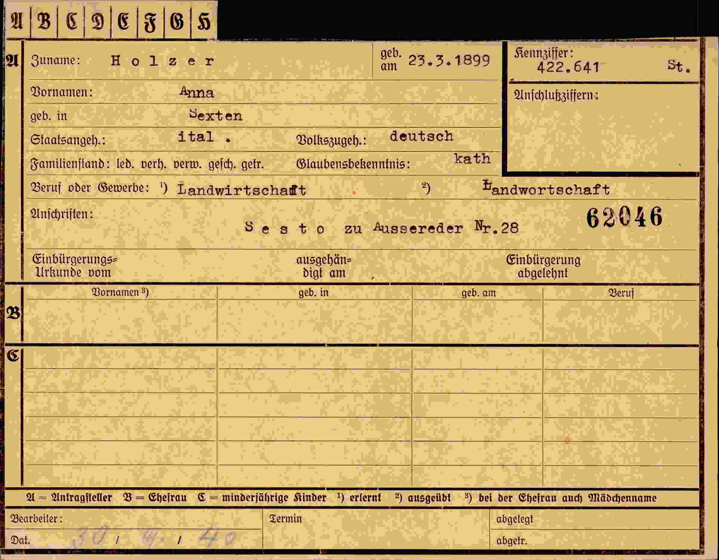 Vorderseite des Dokuments