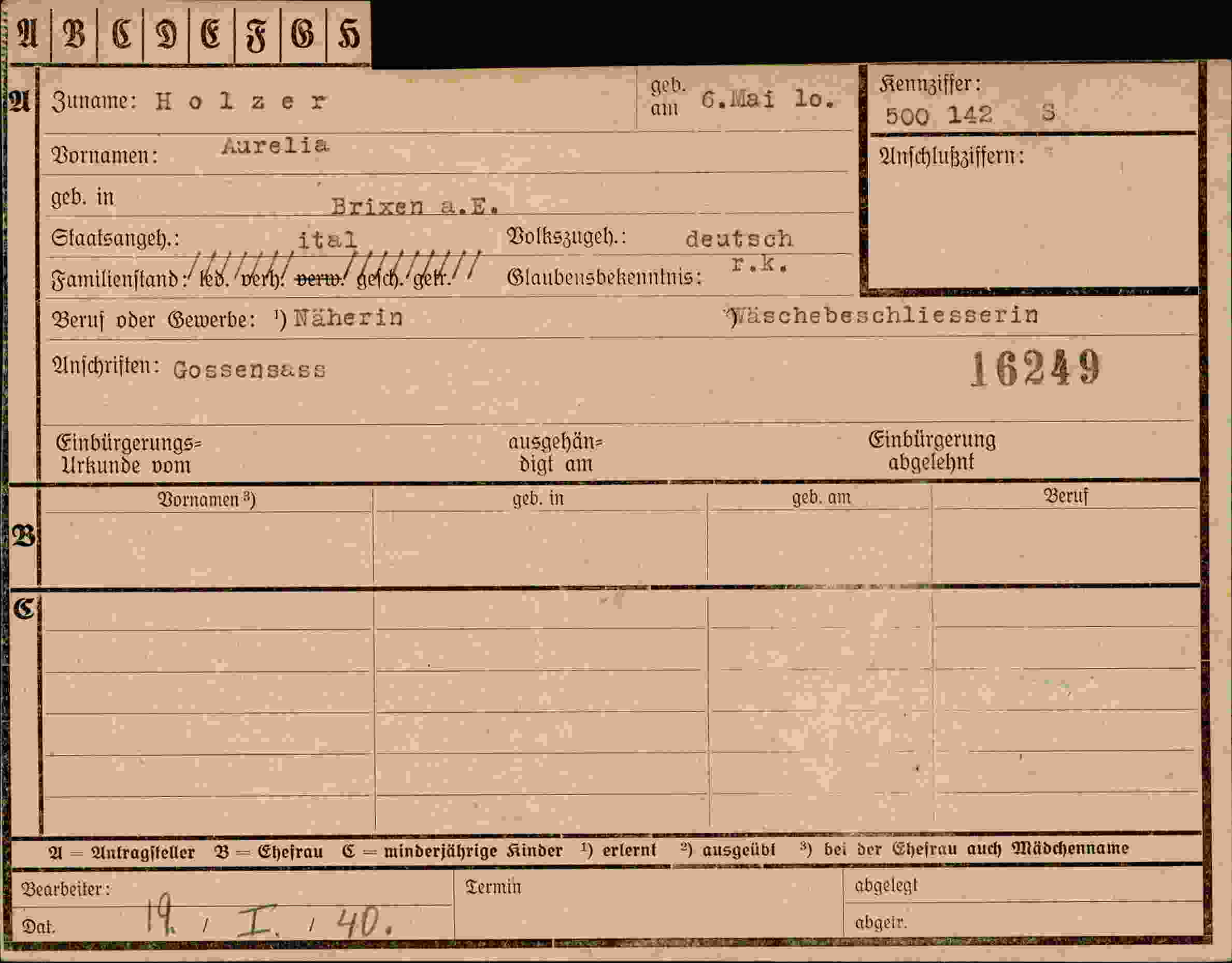 Dokument für Aurelia Holzer