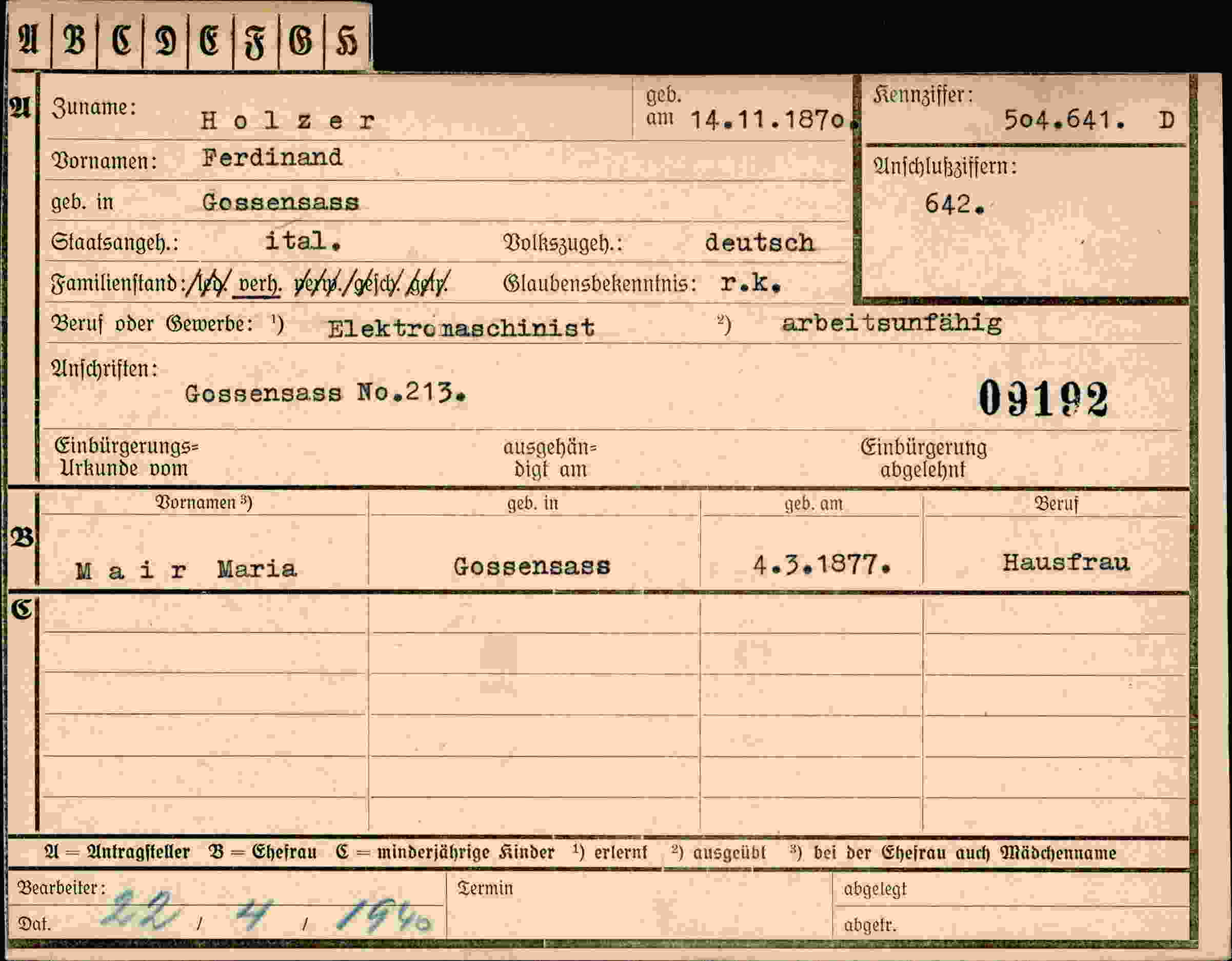 Dokument für Ferdinand Holzer