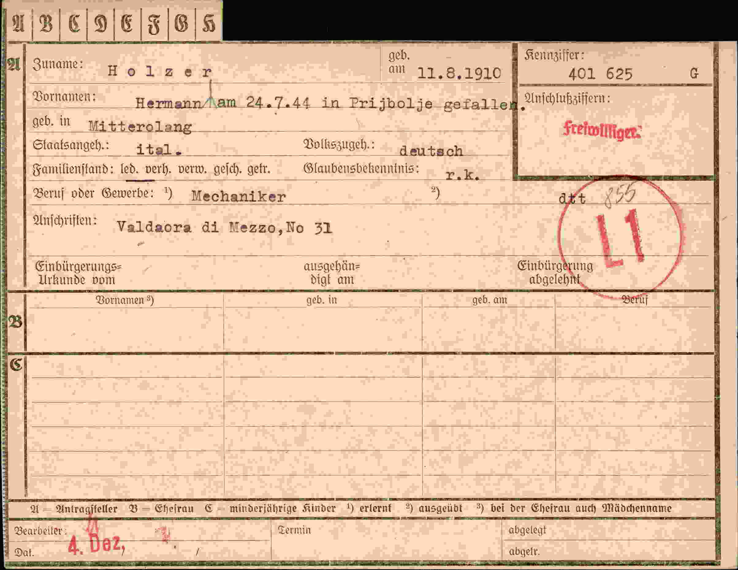 Vorderseite des Dokuments