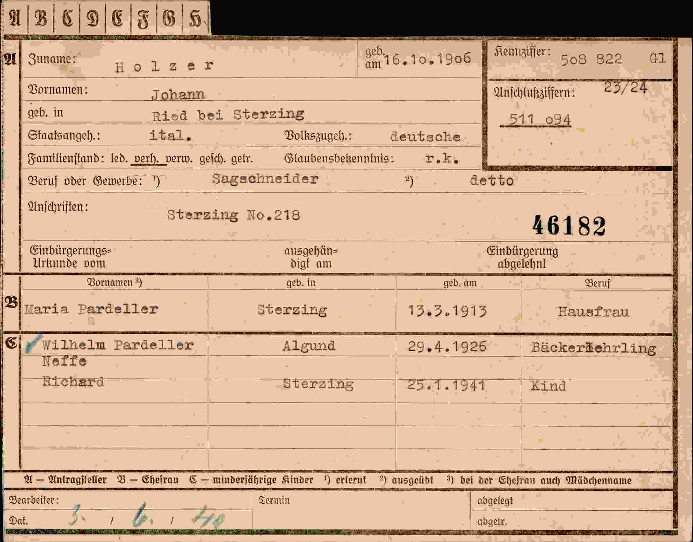 Vorderseite des Dokuments