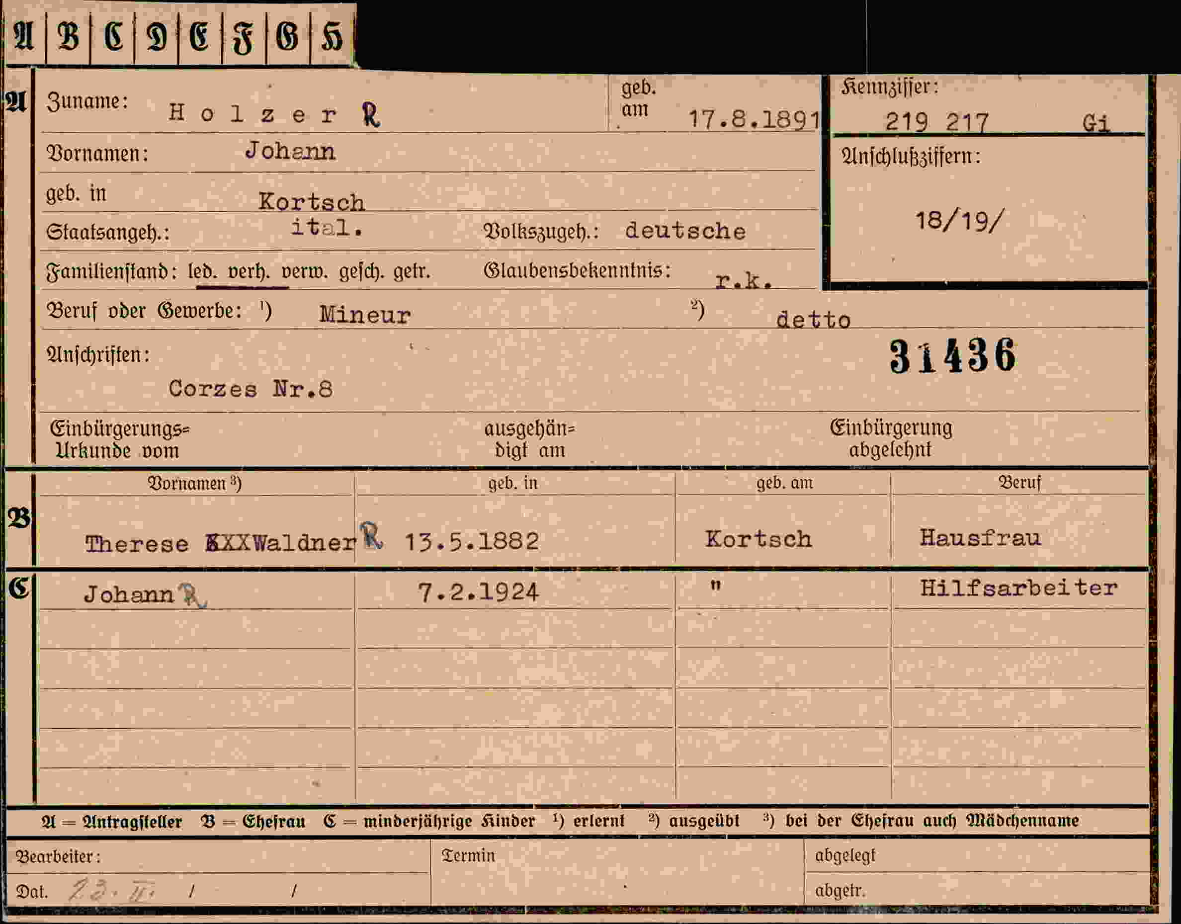 Vorderseite des Dokuments