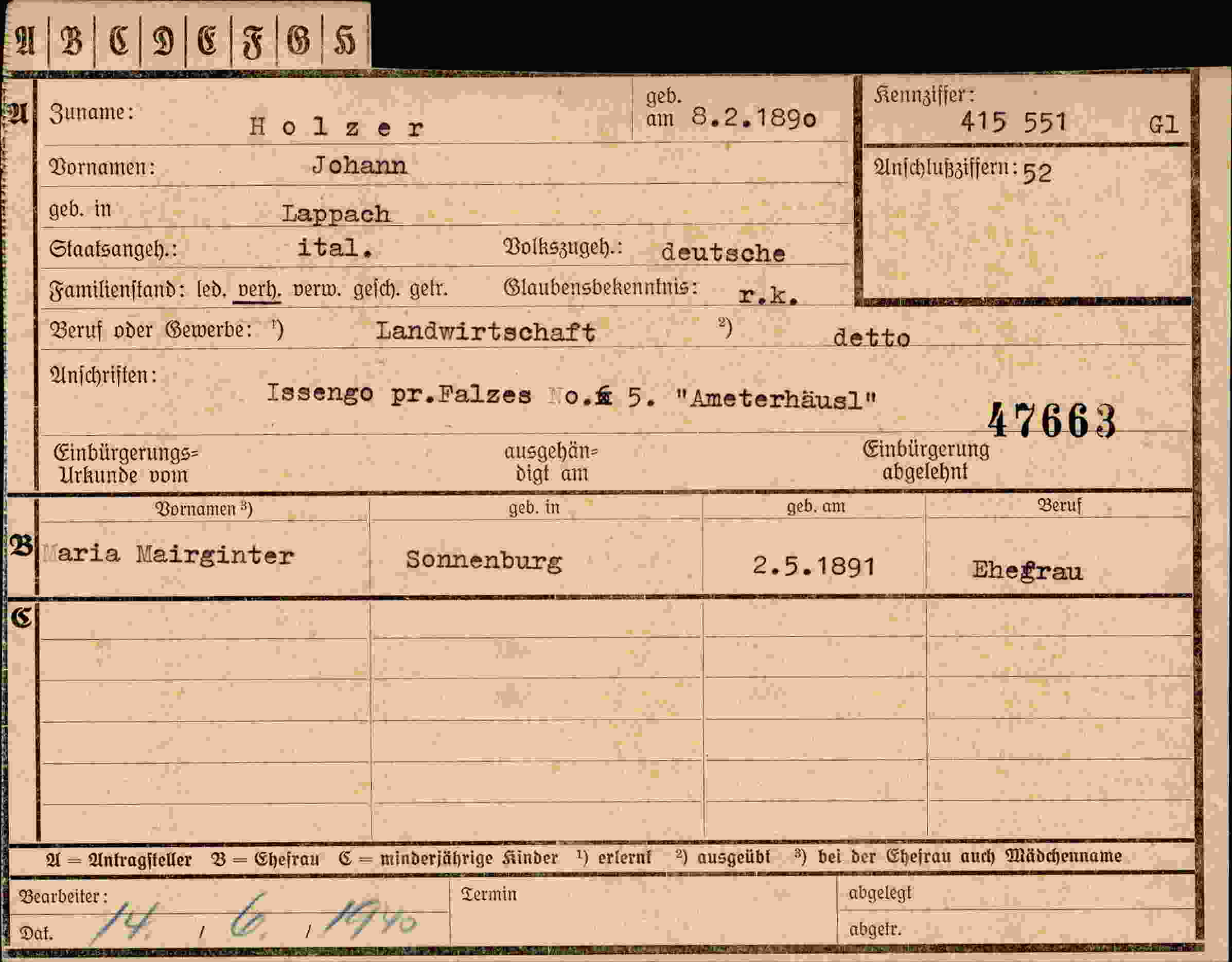 Vorderseite des Dokuments