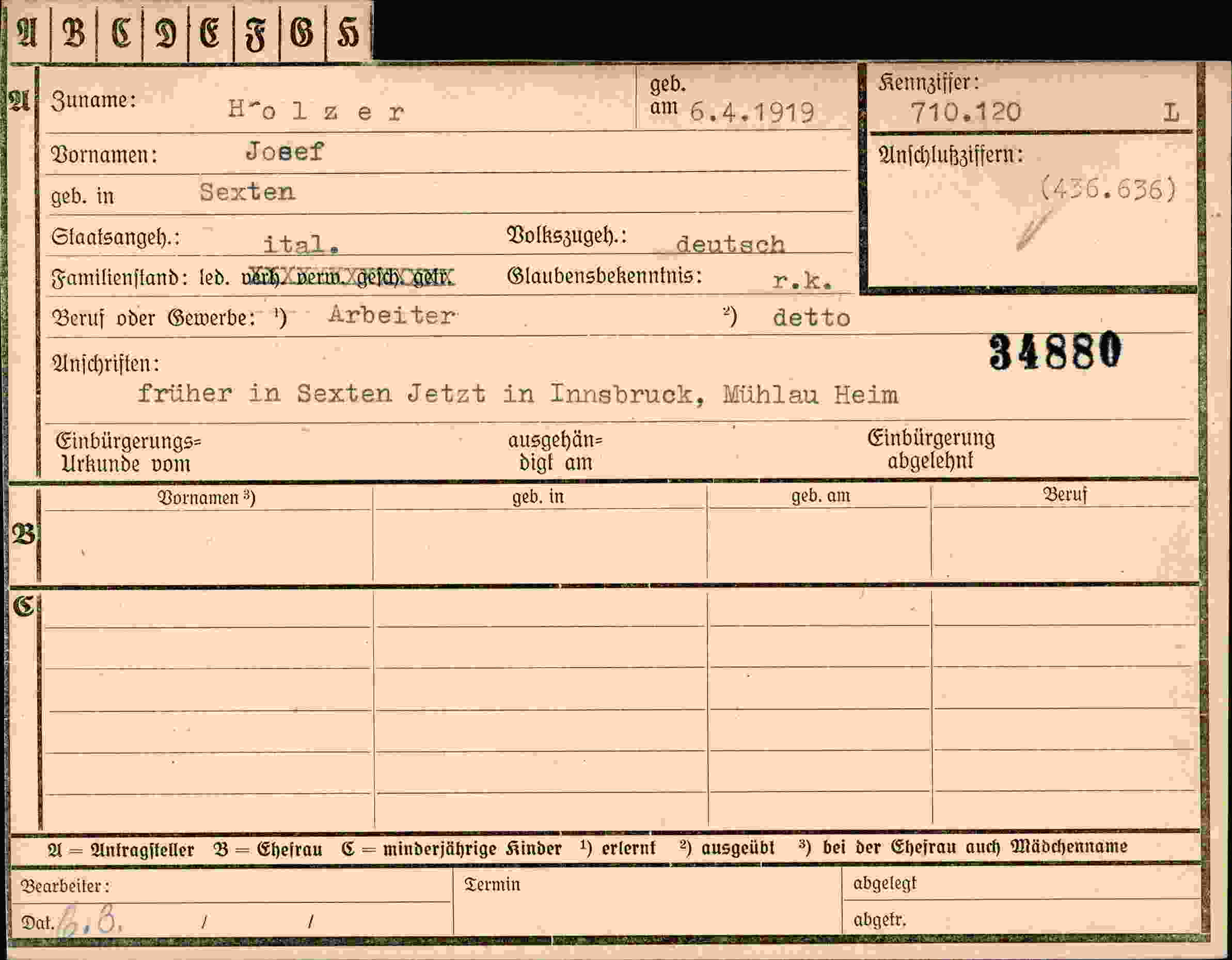 Dokument für Josef Holzer