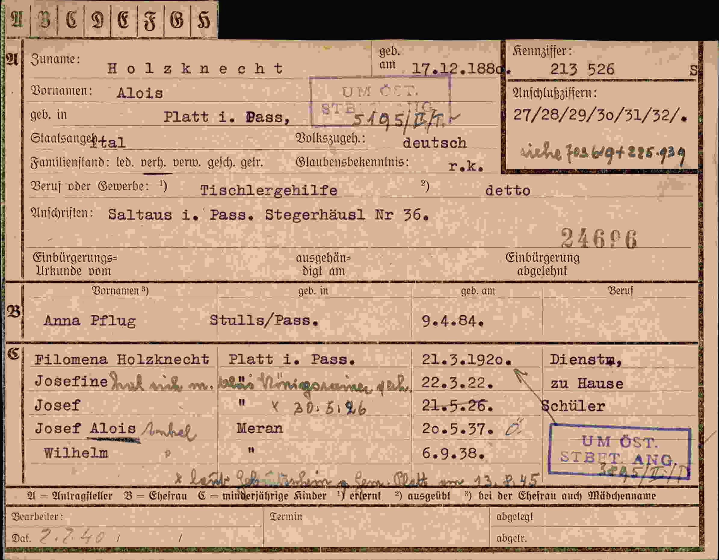 Dokument für Alois Holzknecht