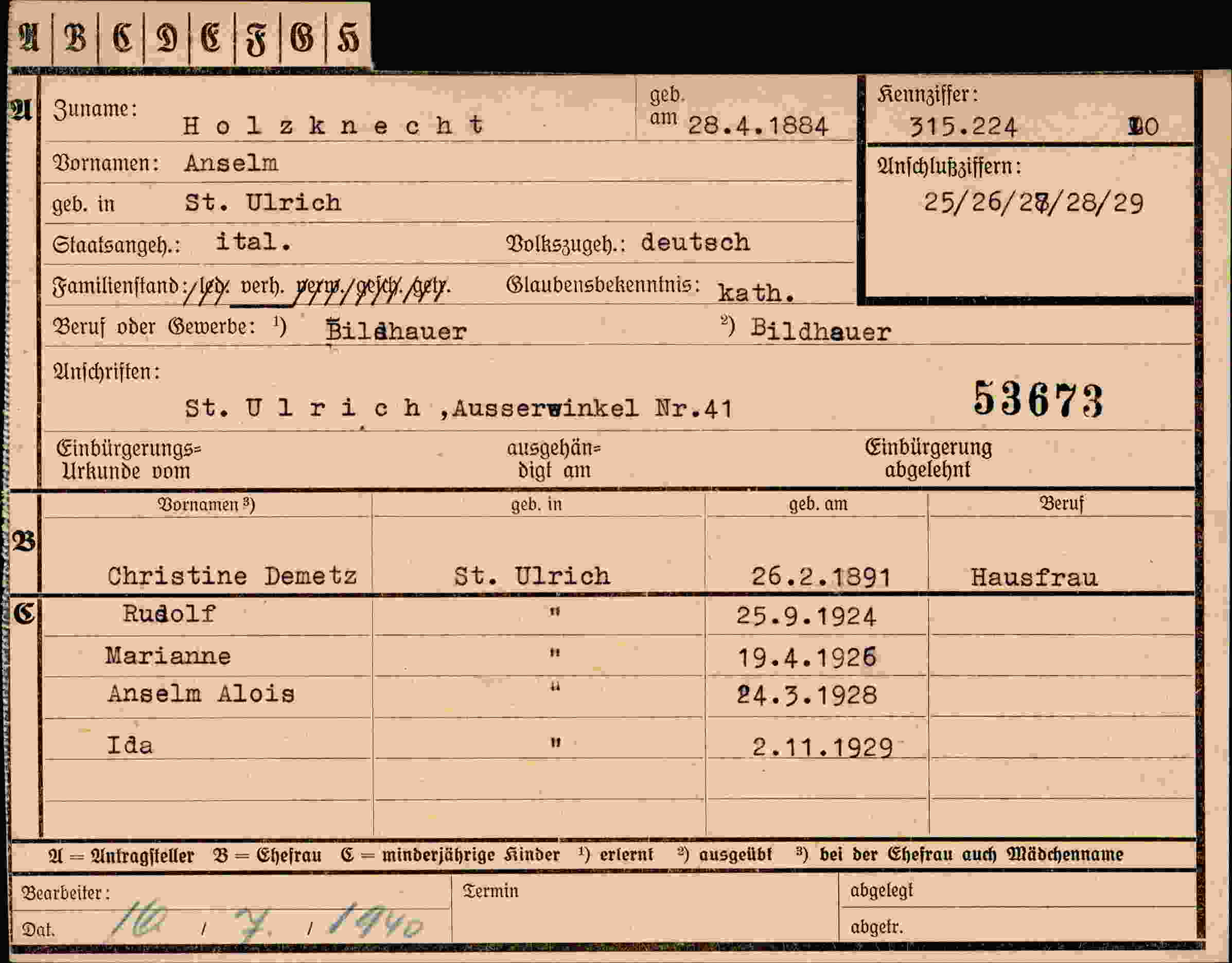 Dokument für Anselm Holzknecht