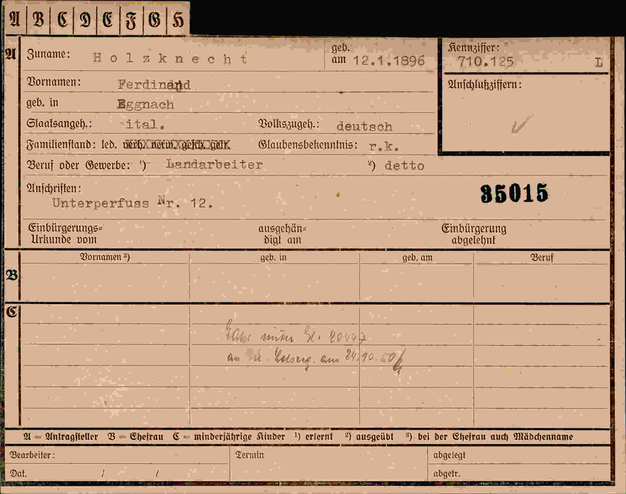 Dokument für Ferdinand Holzknecht