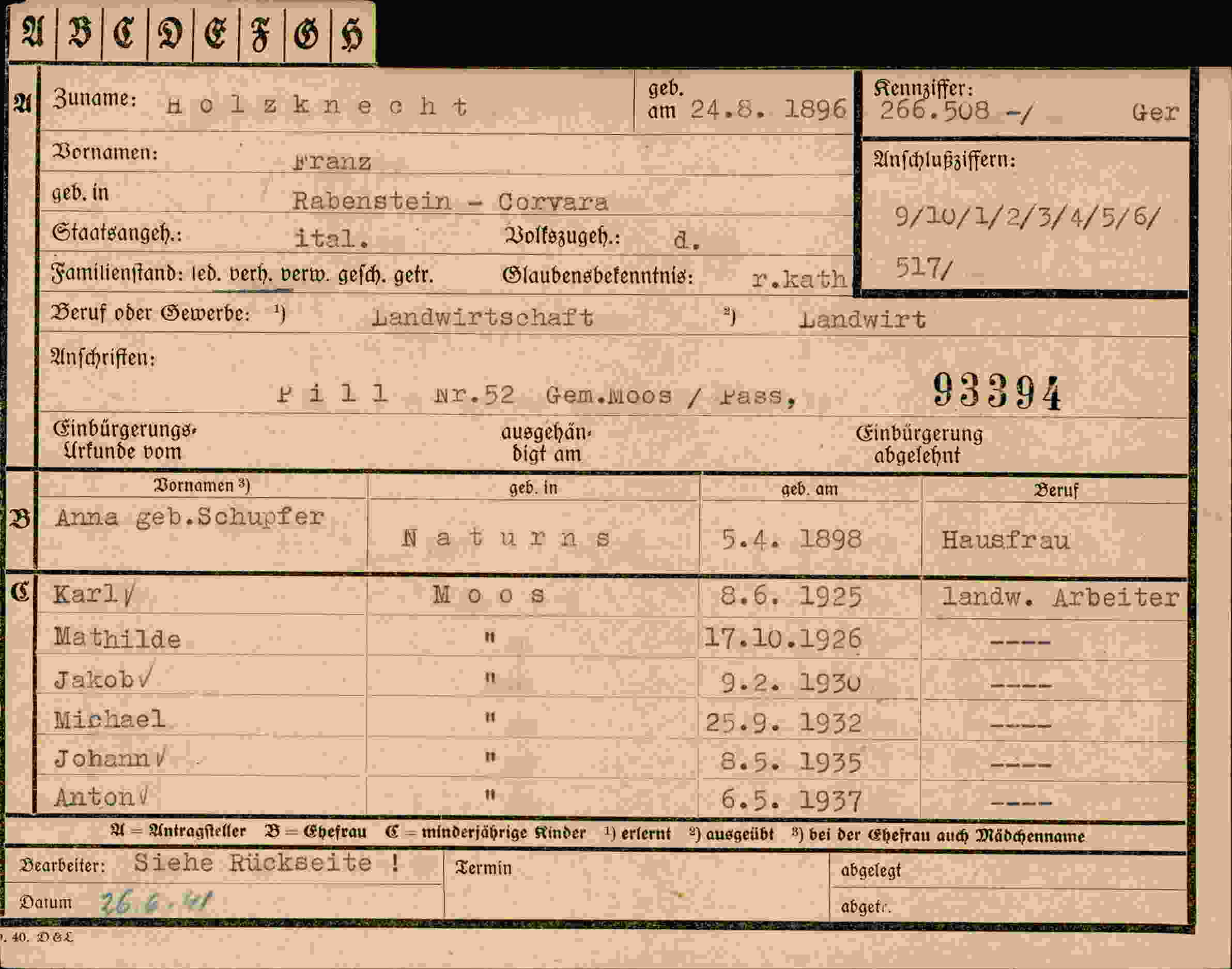 Dokument für Franz Holzknecht