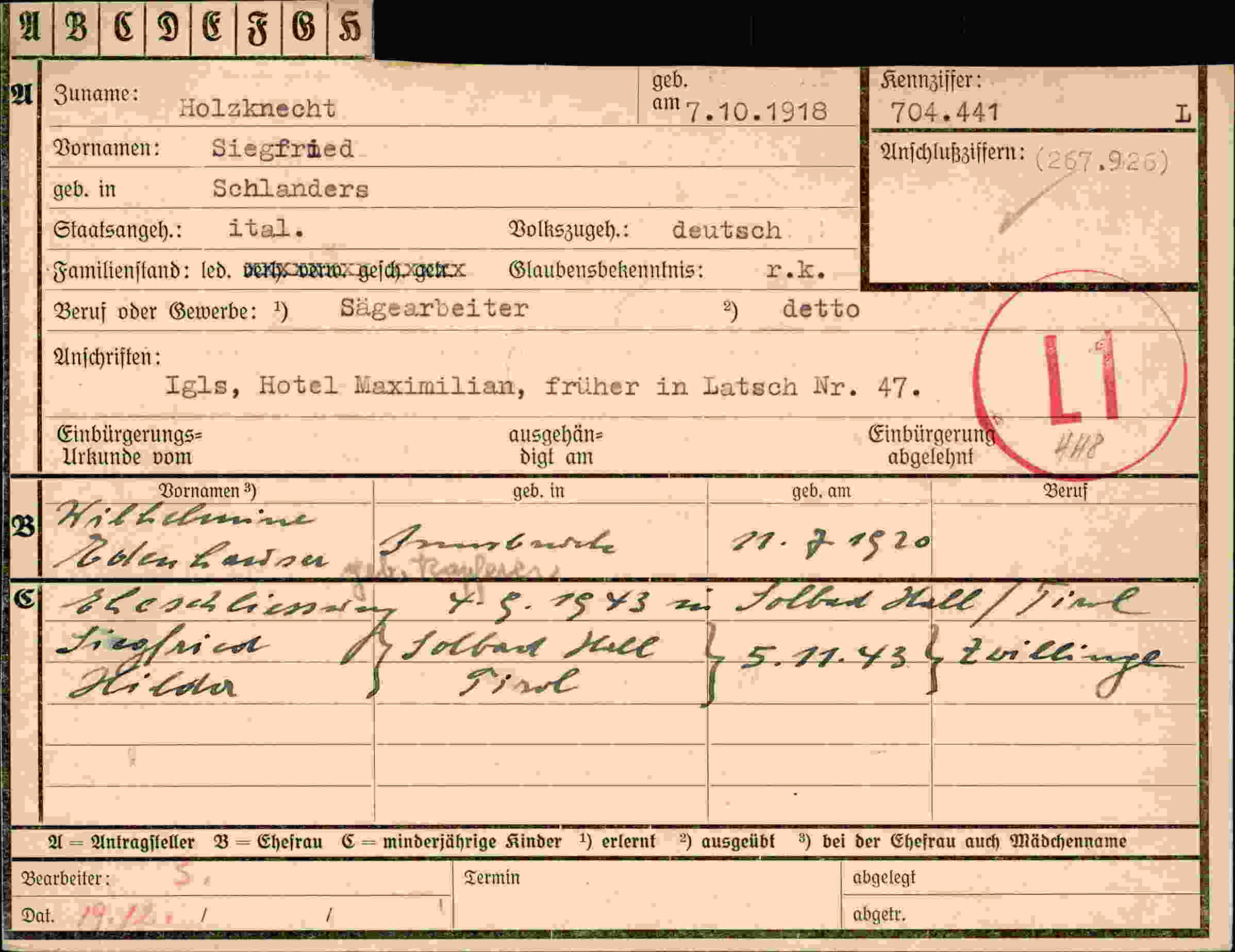 Dokument für Siegfried Holzknecht