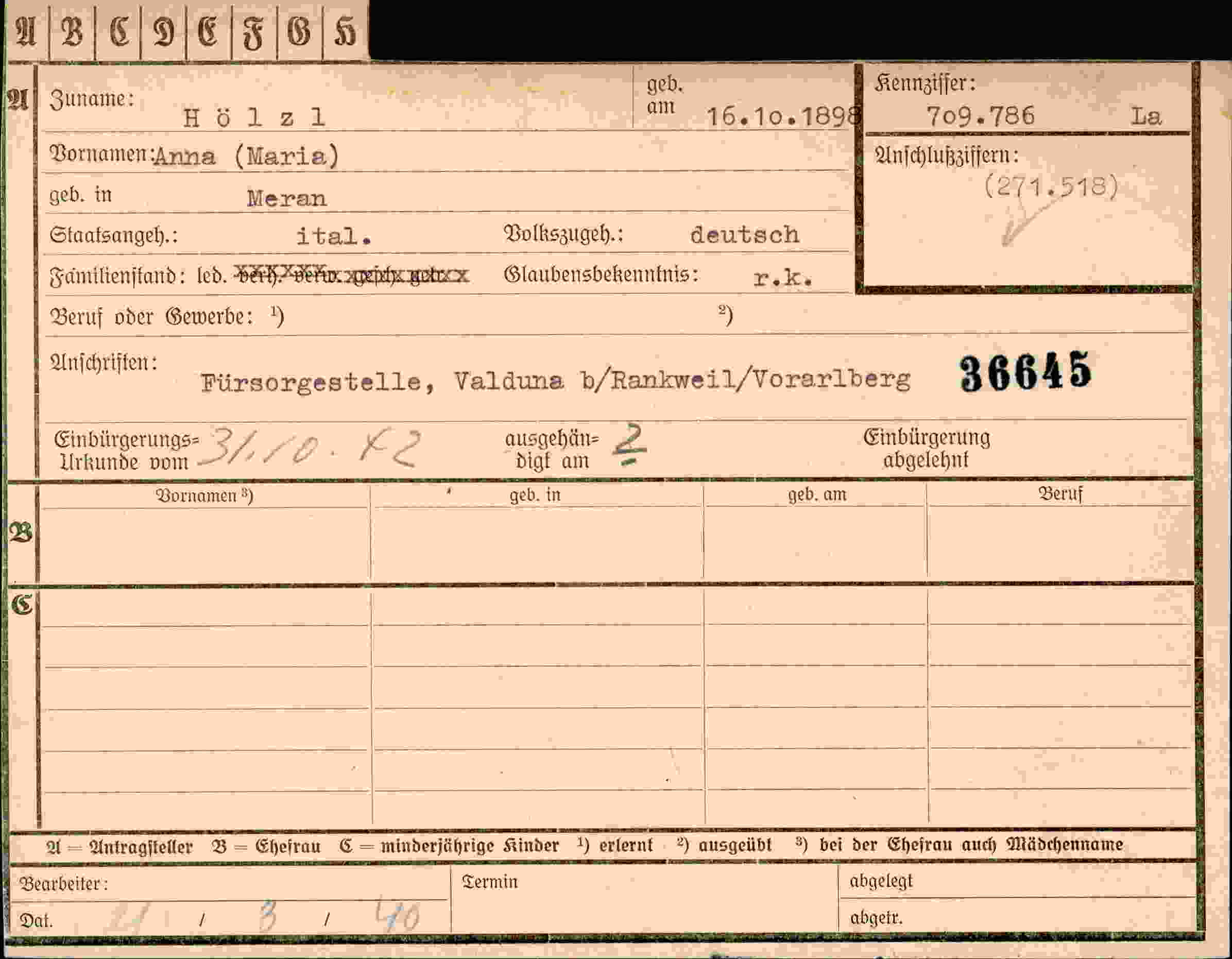 Vorderseite des Dokuments