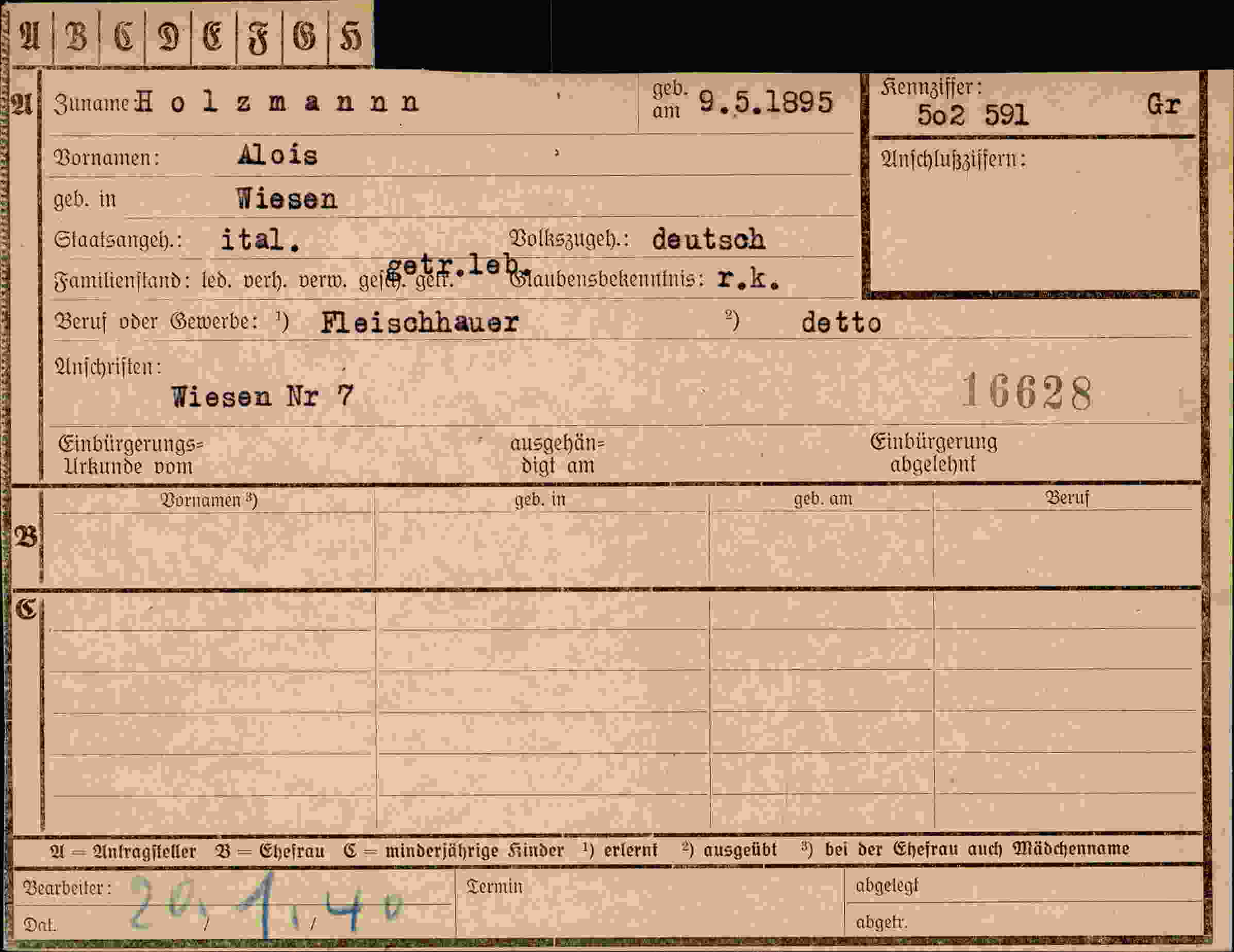 Dokument für Alois Holzmann