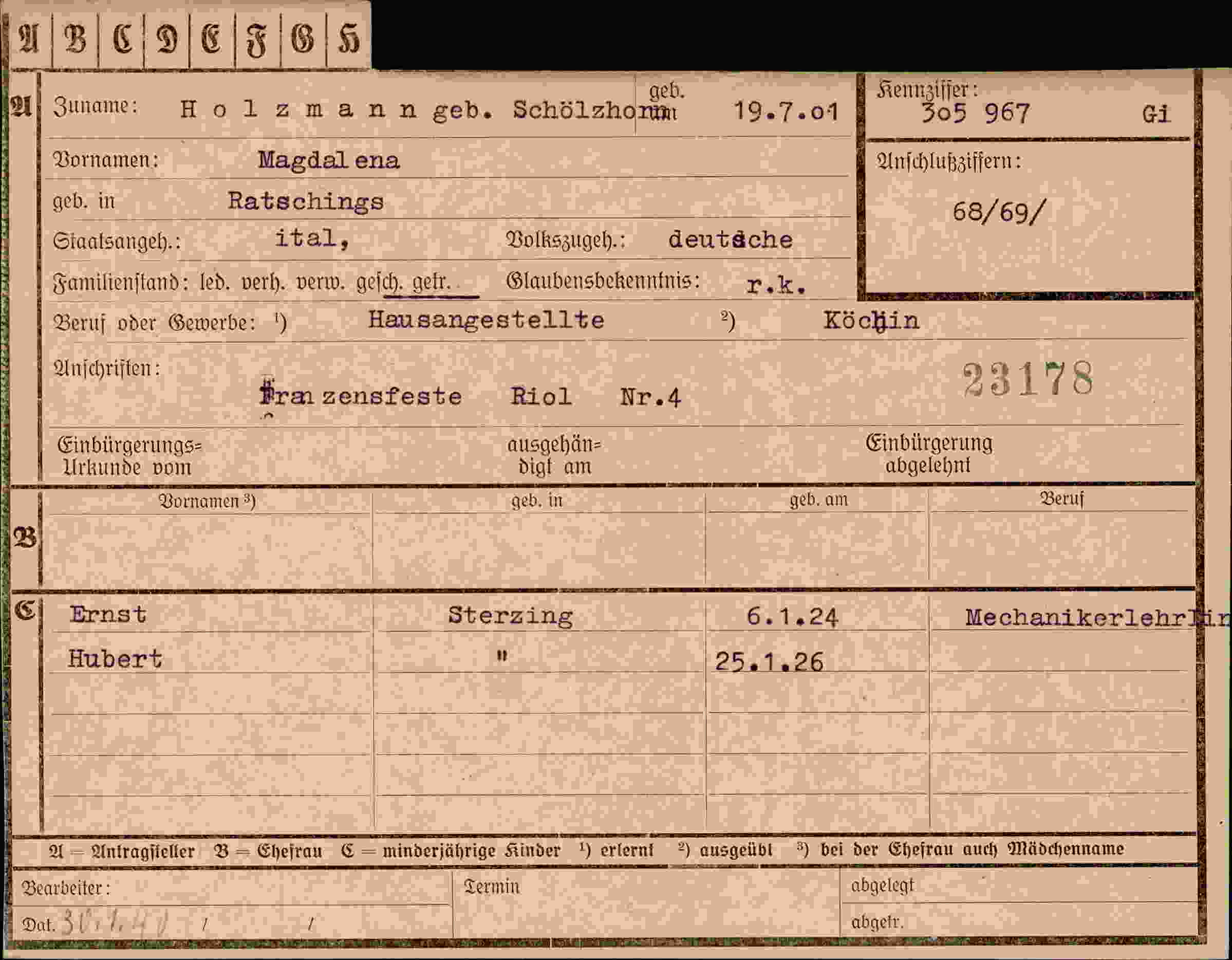Dokument für Magdalena Holzmann