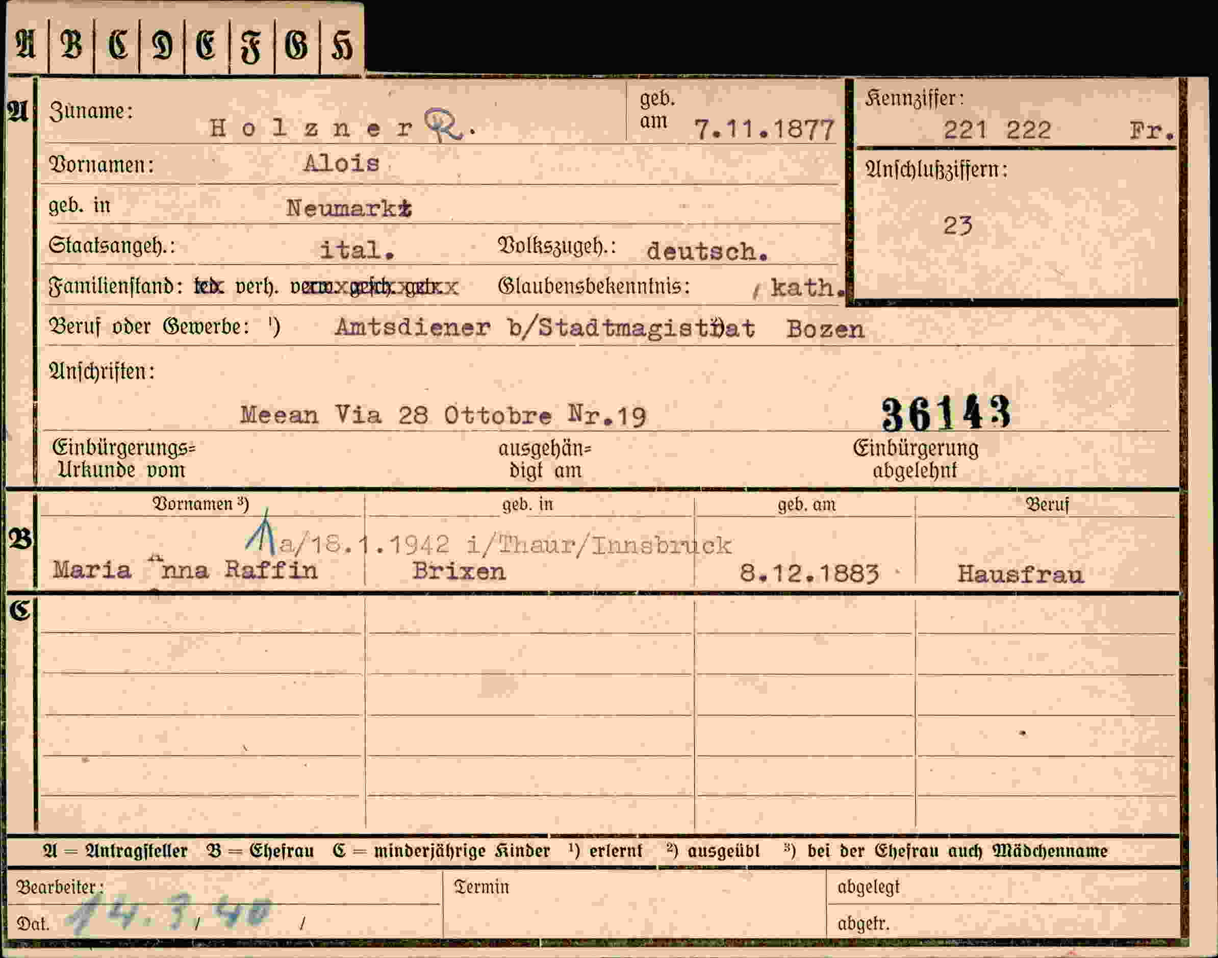 Dokument für Alois Holznerk