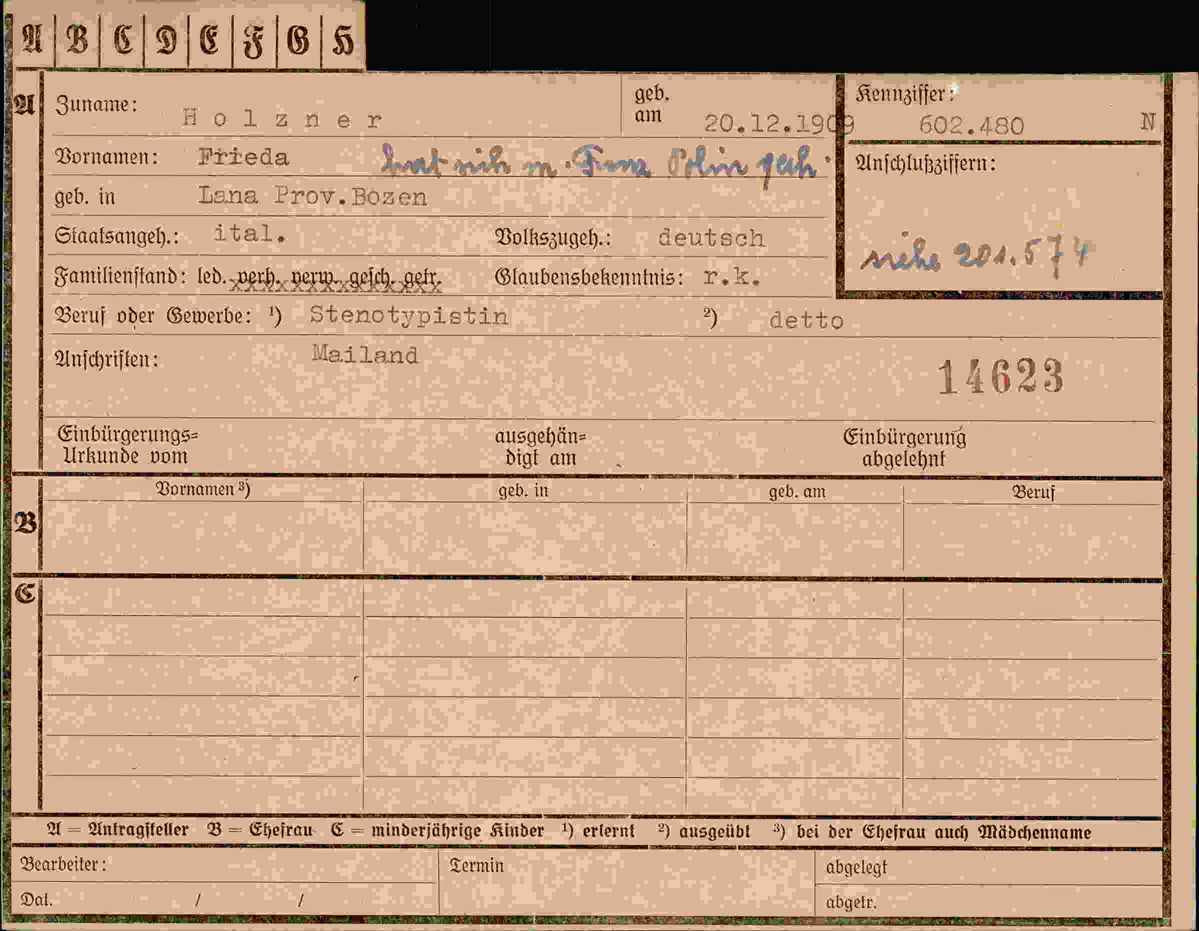 Dokument für Frieda Holzner