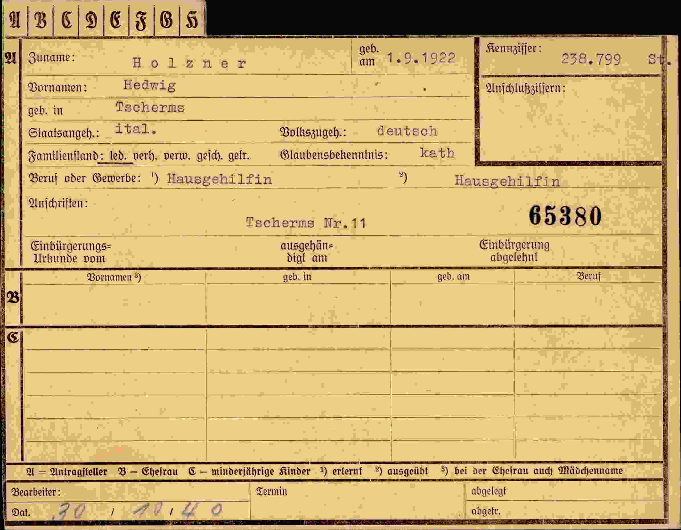Dokument für Hedwig Holzner