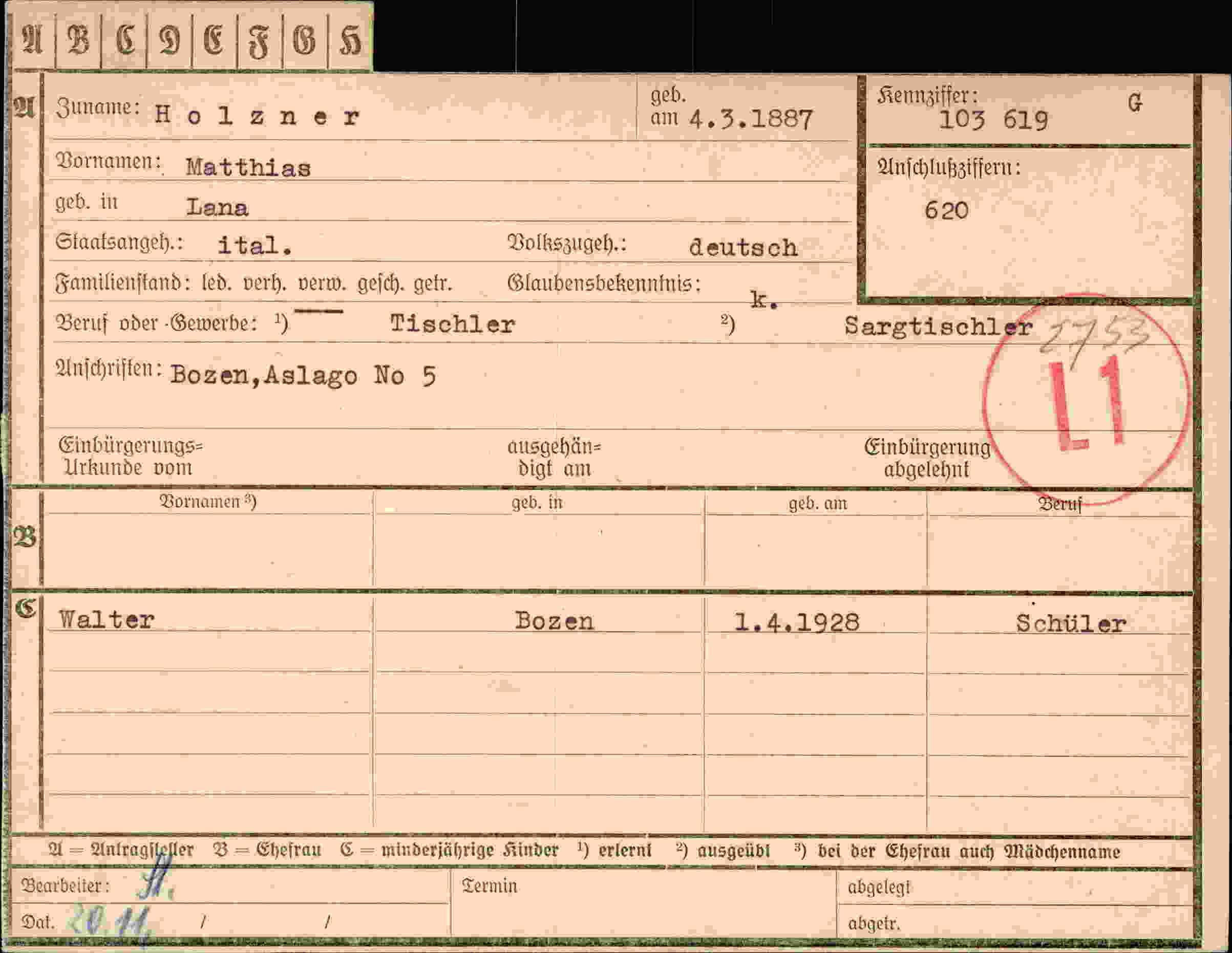 Vorderseite des Dokuments
