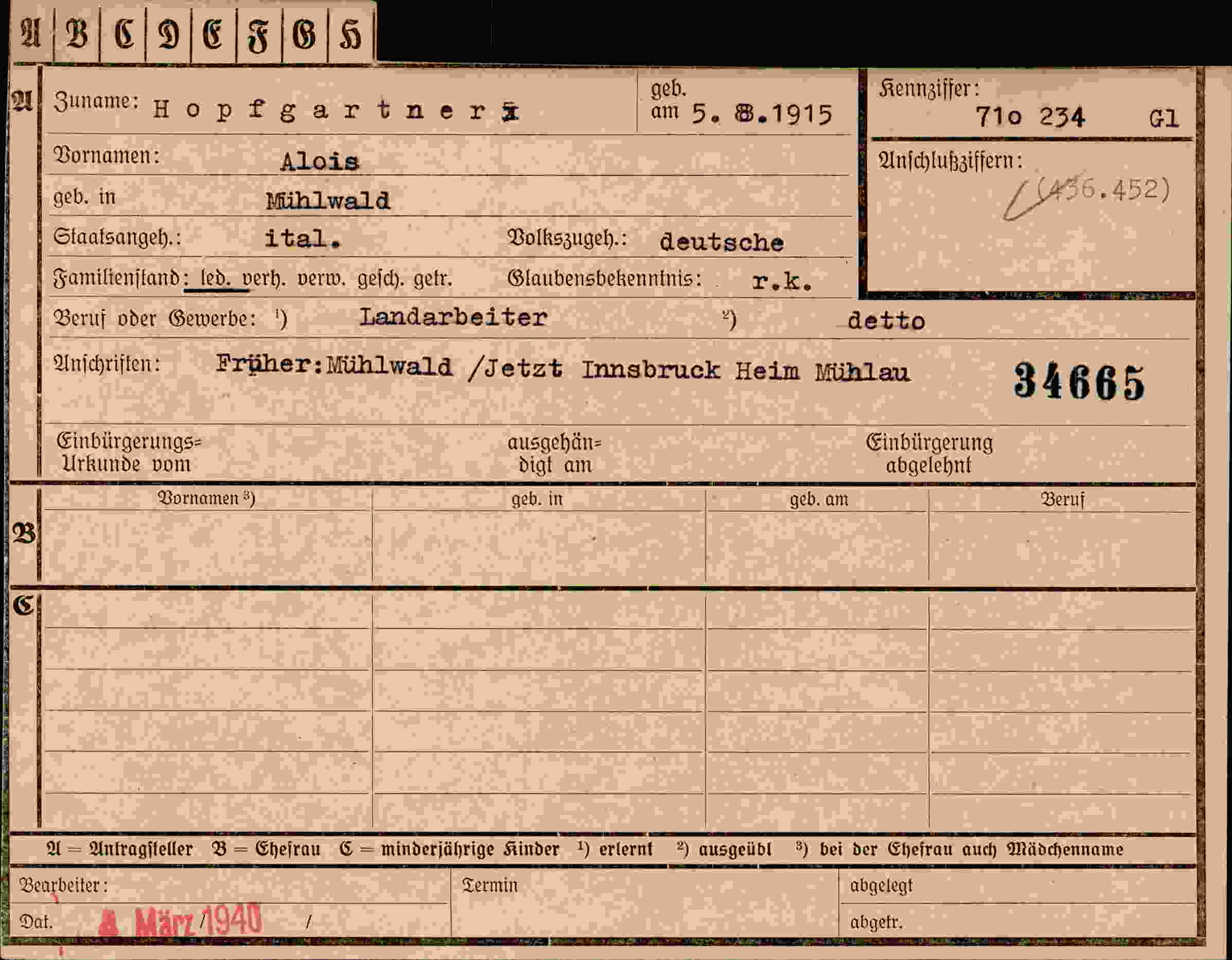 Dokument für Alois Hopfgartneri