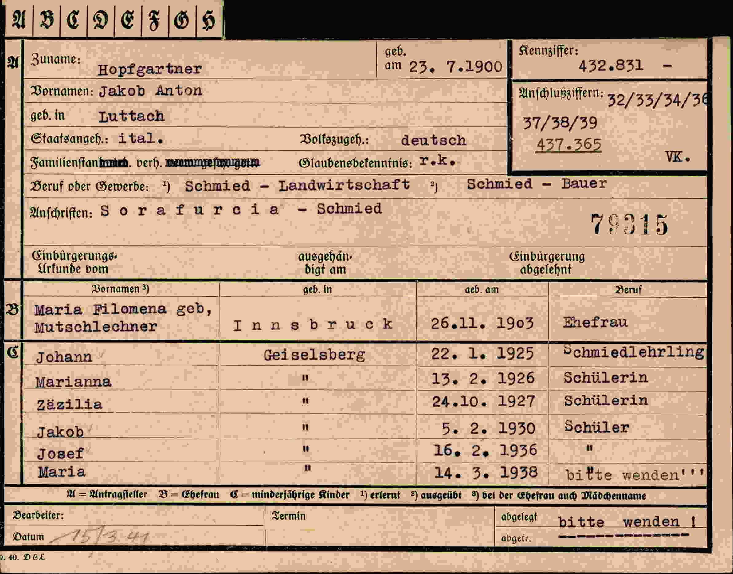 Vorderseite des Dokuments