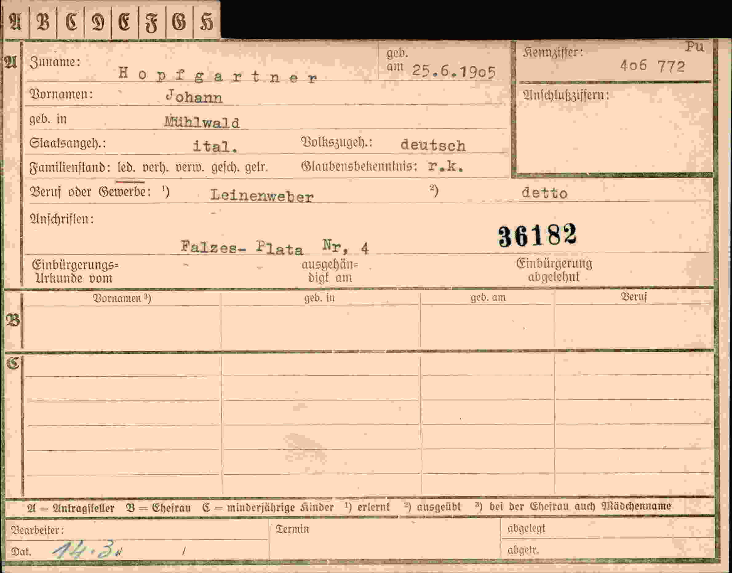 Vorderseite des Dokuments