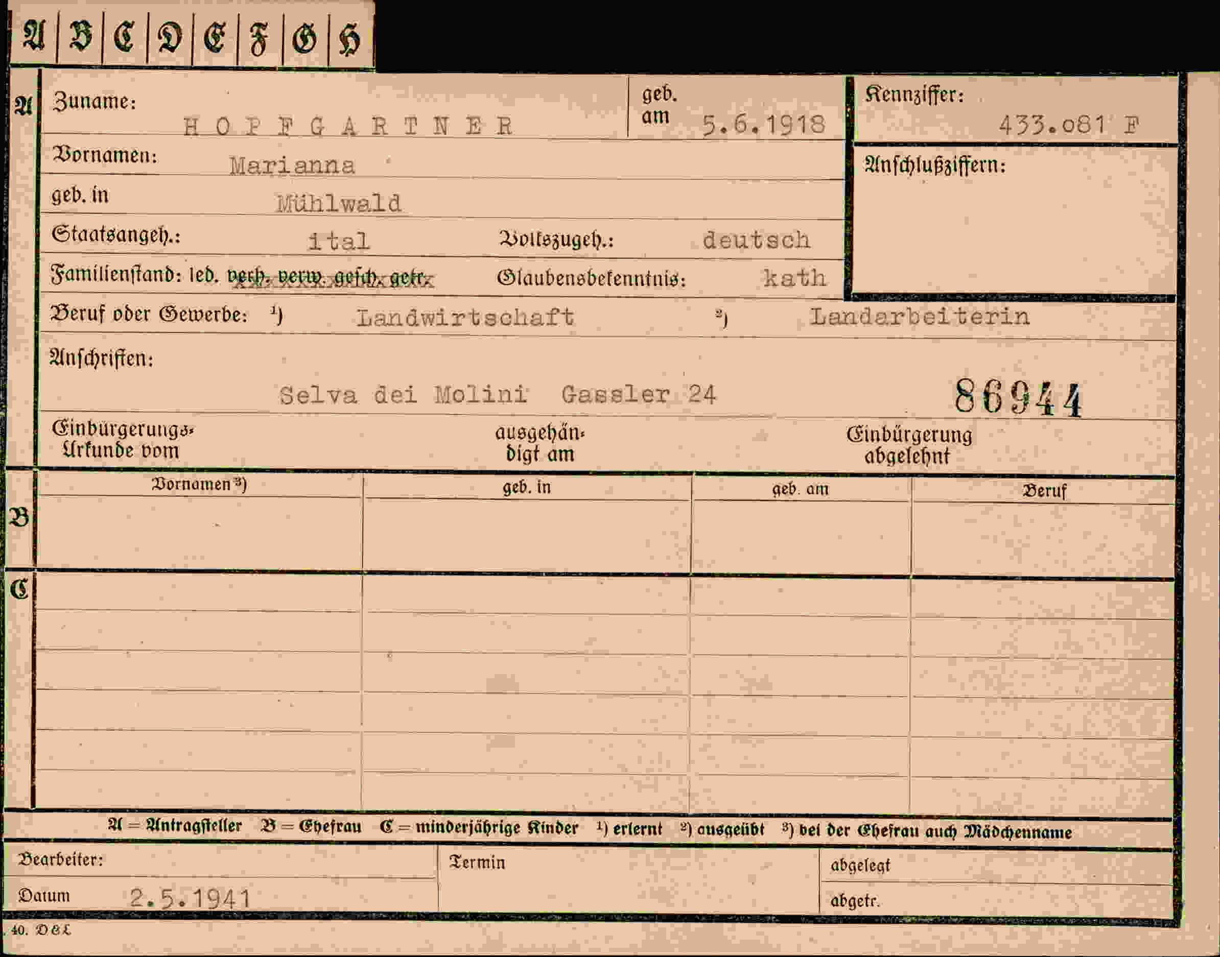 Vorderseite des Dokuments