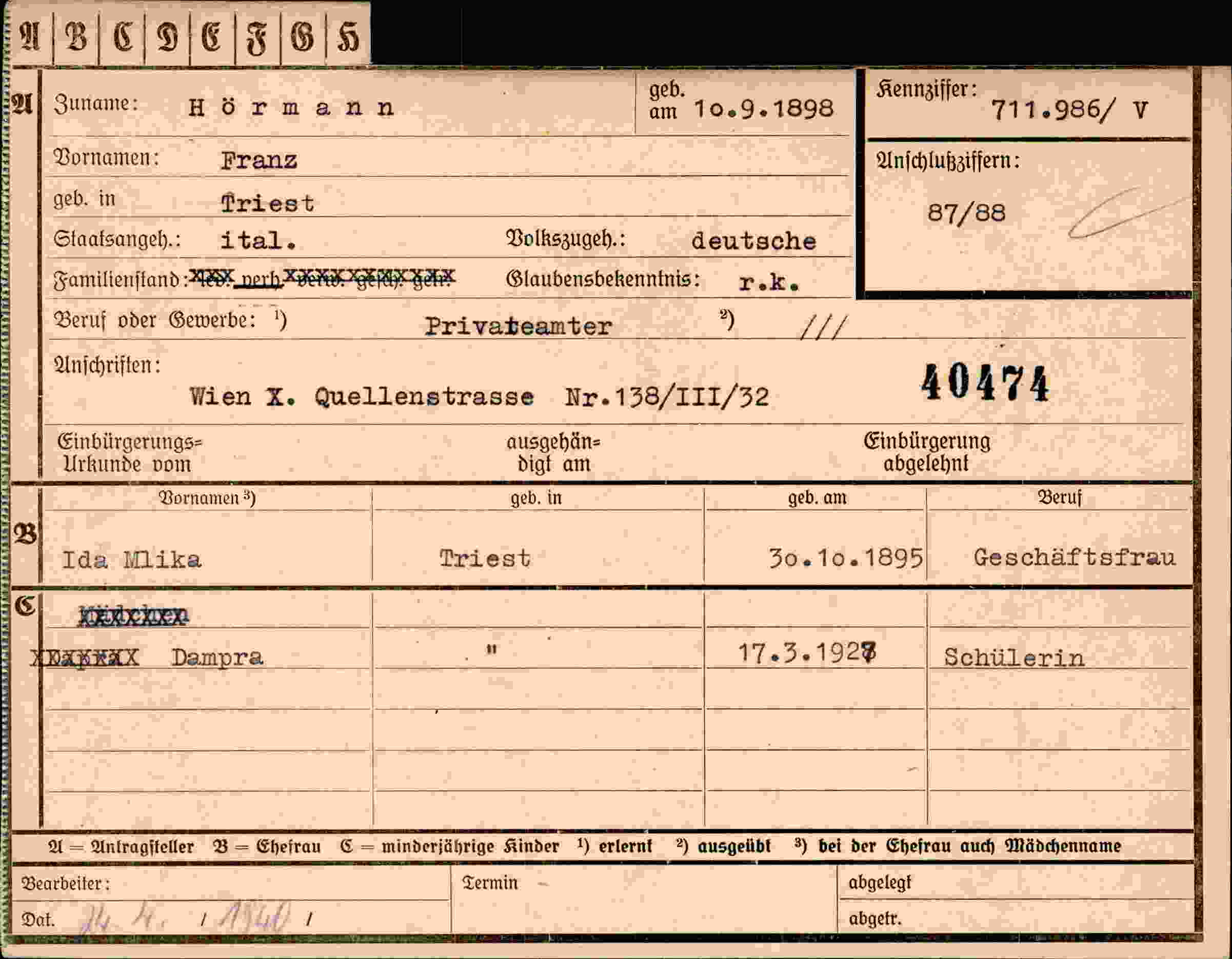 Dokument für Franz Hörmann