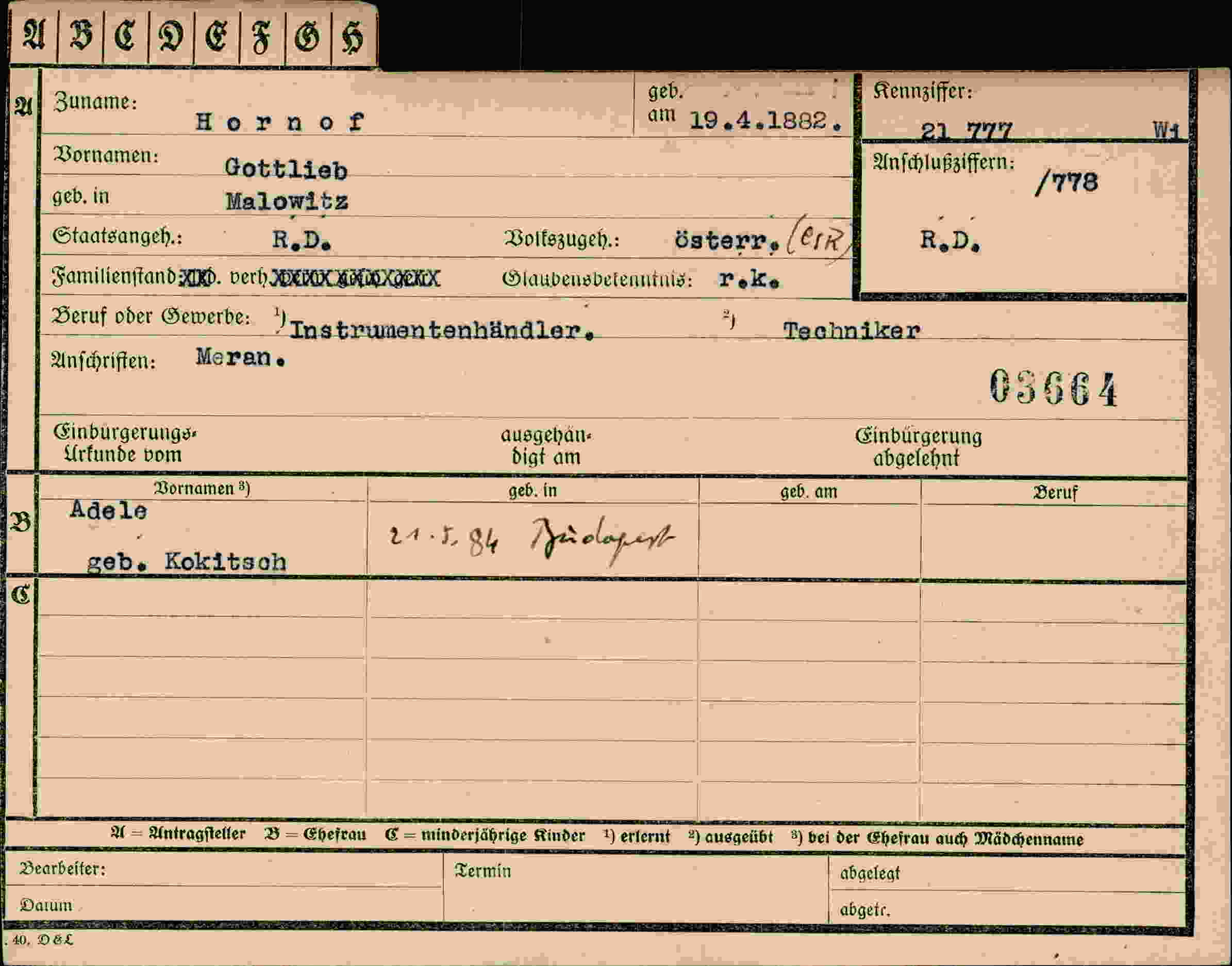 Dokument für Gottlieb Hornof