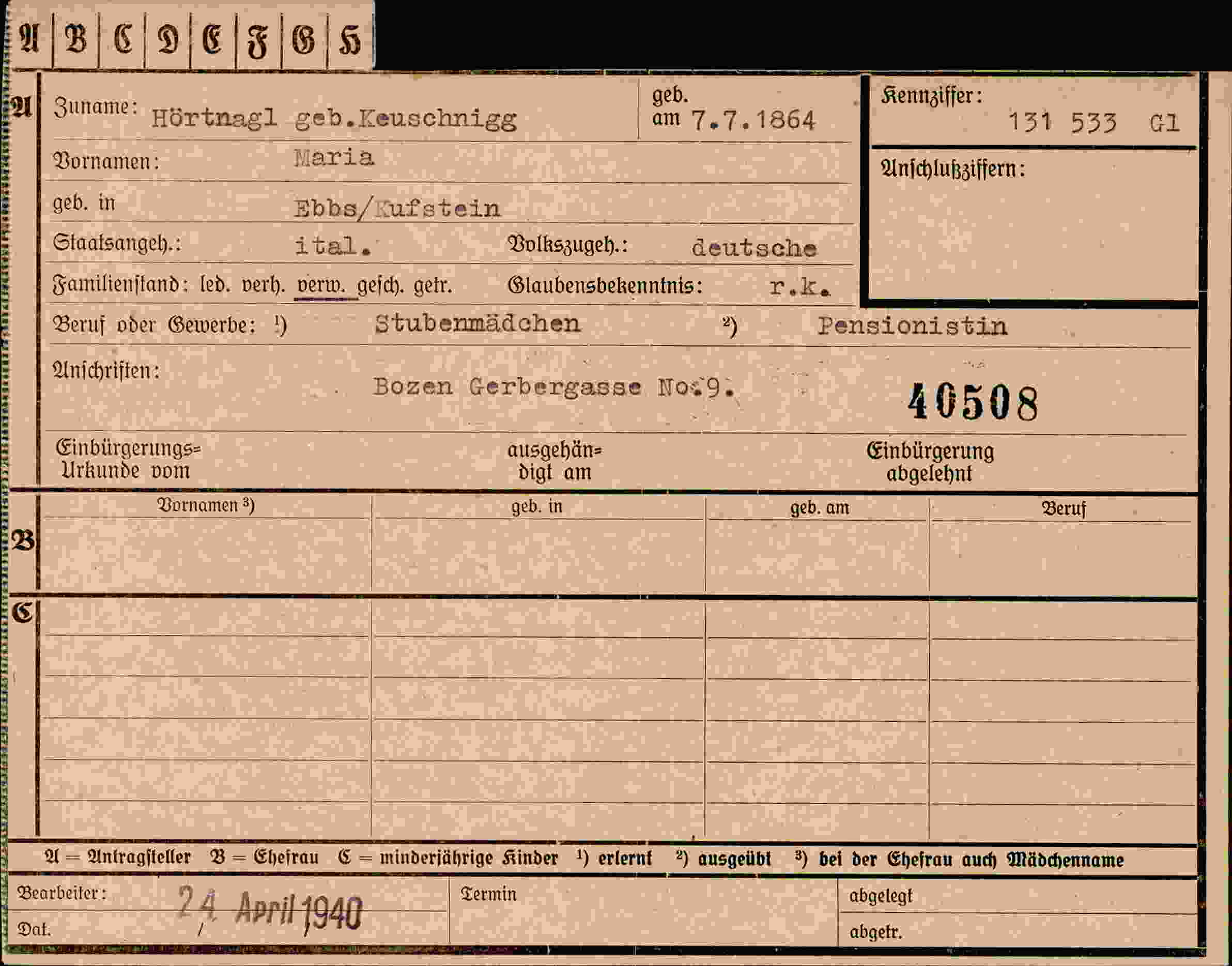 Dokument für Maria Hörtnagl