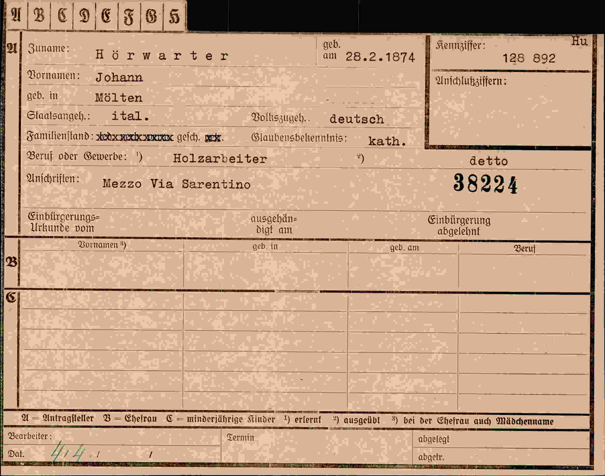 Vorderseite des Dokuments