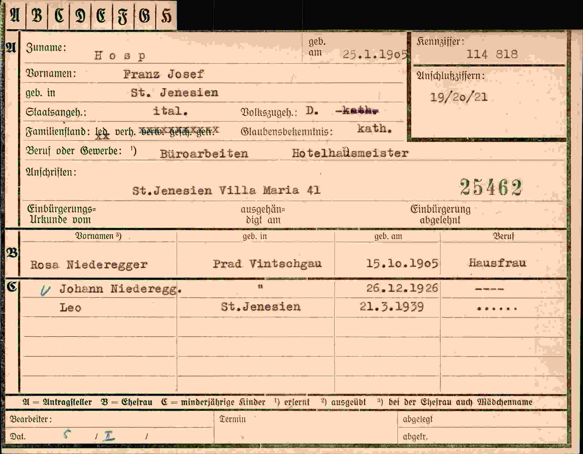 Vorderseite des Dokuments