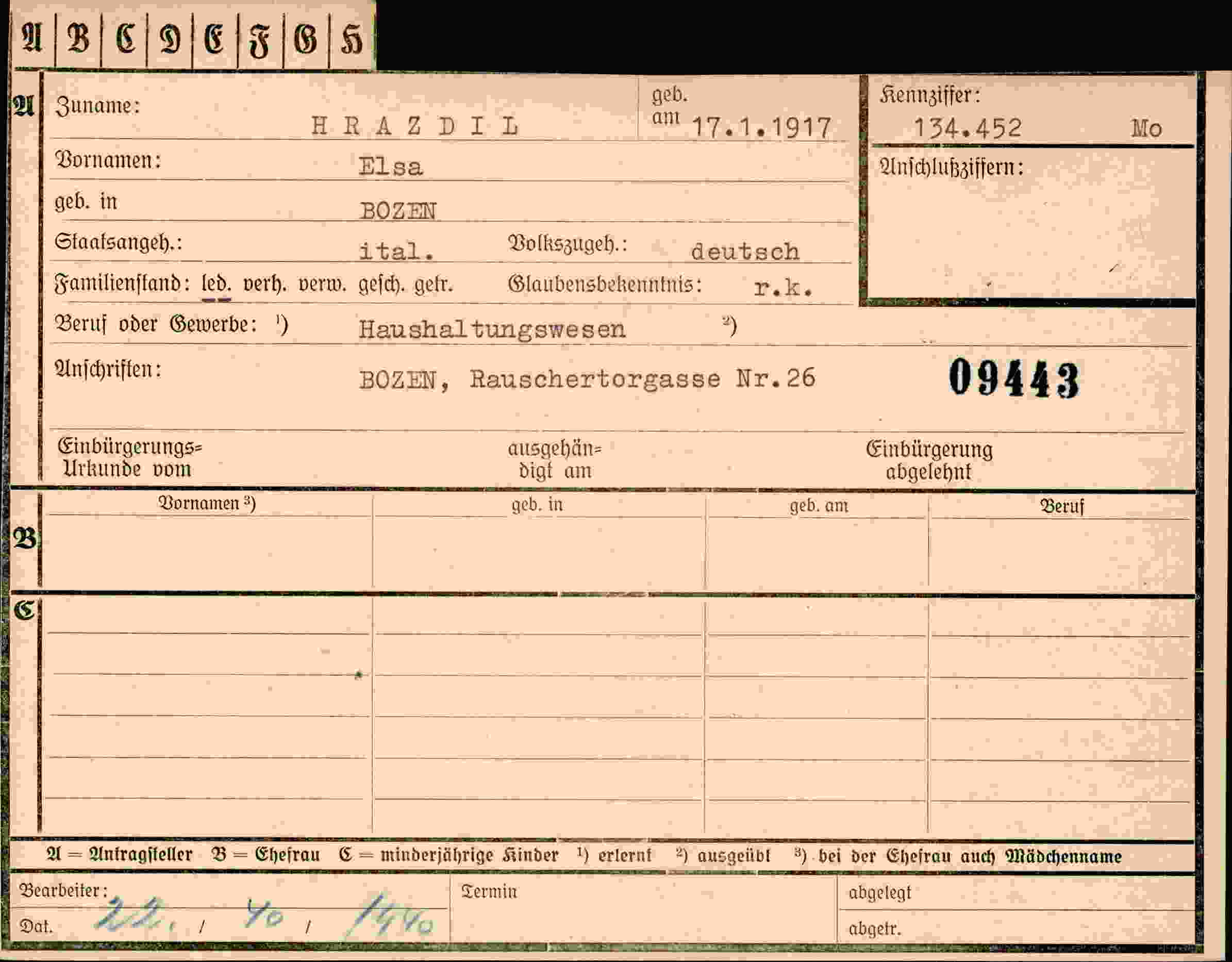 Dokument für Elsa Hrazdil