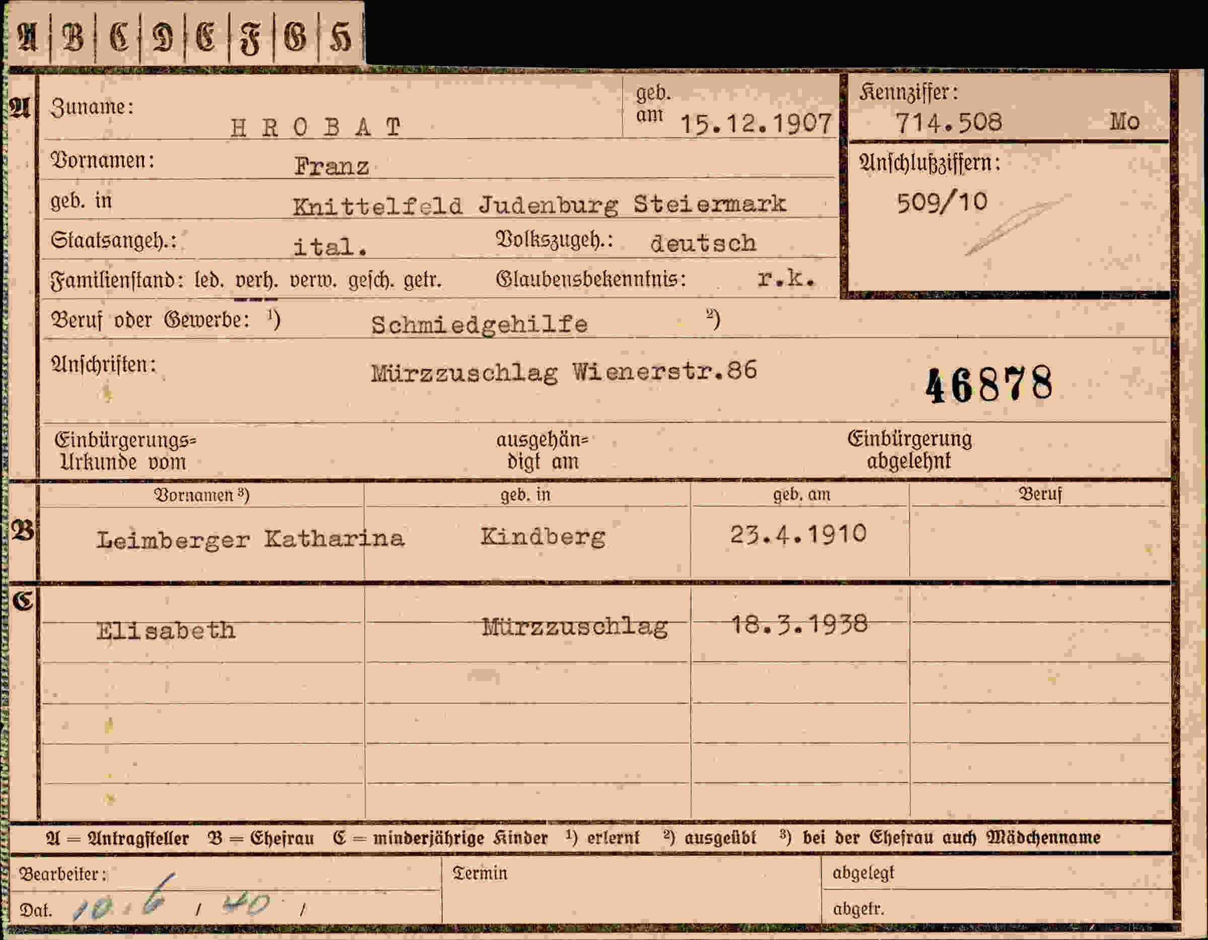 Dokument für Franz Hrobat