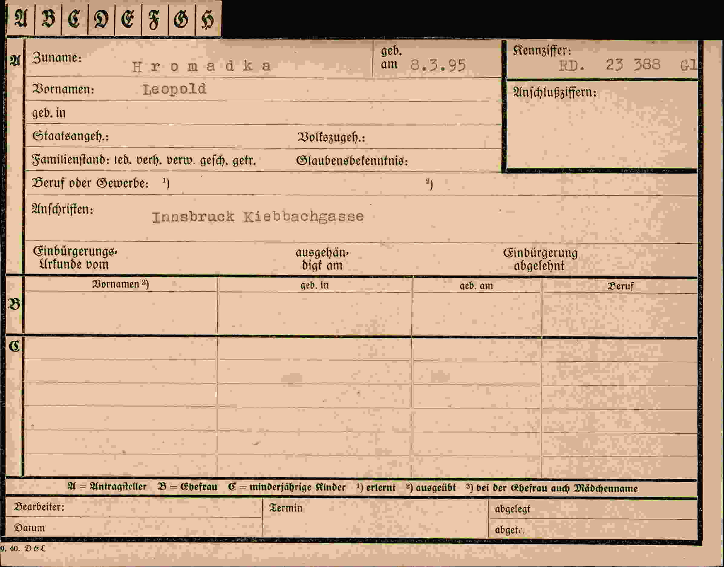 Dokument für Leopold Hromadka