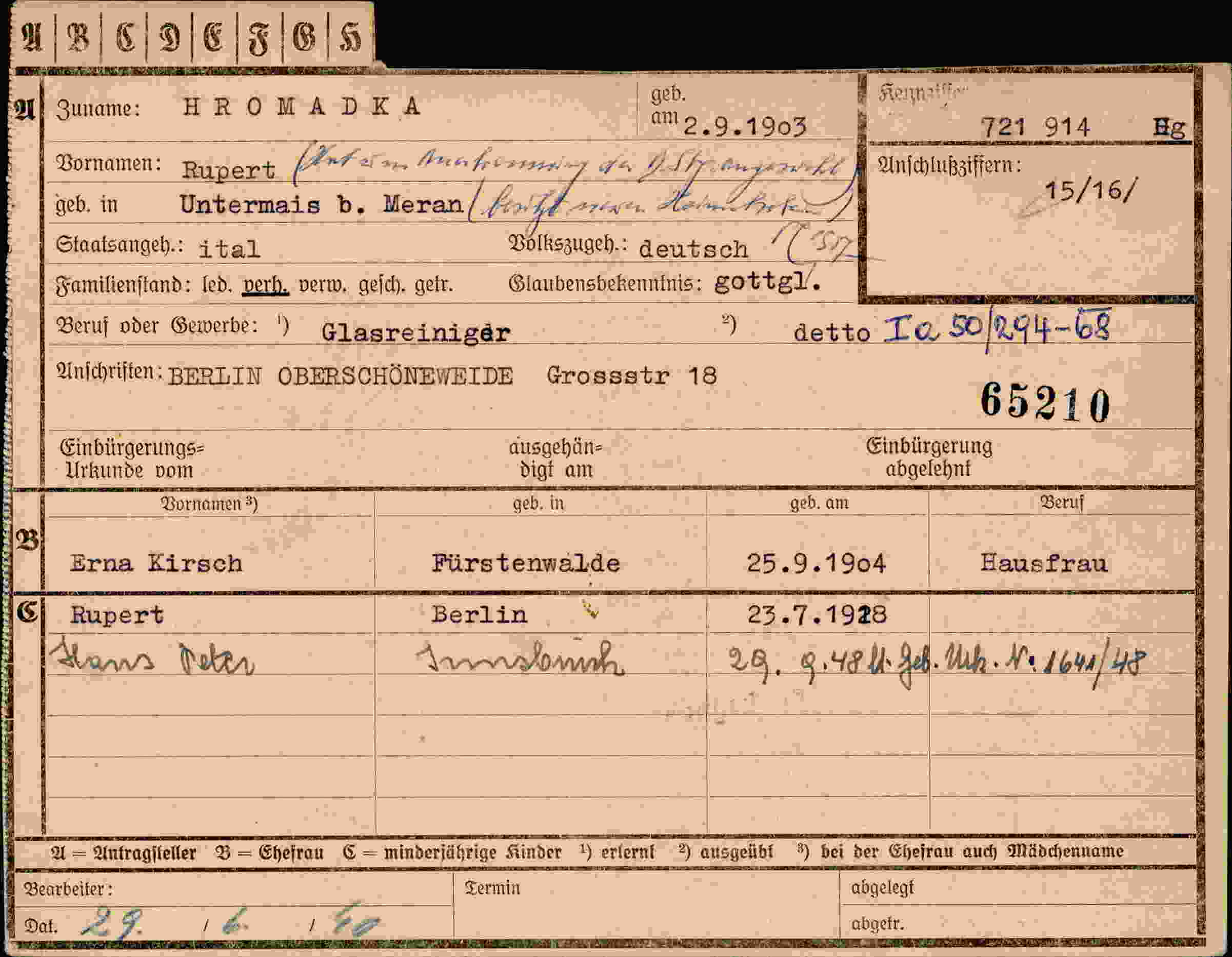 Dokument für Rupert Horomadra