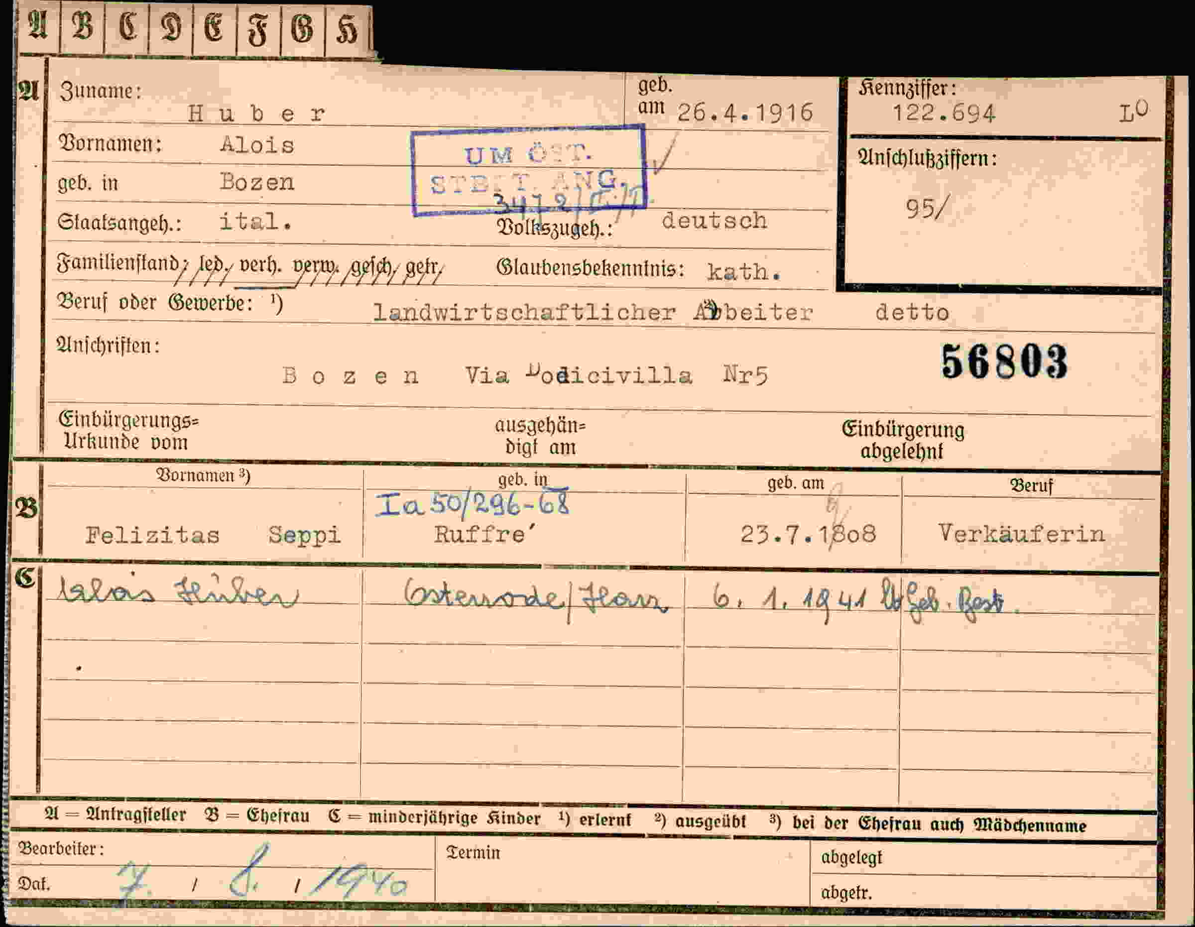 Dokument für Alois Huber